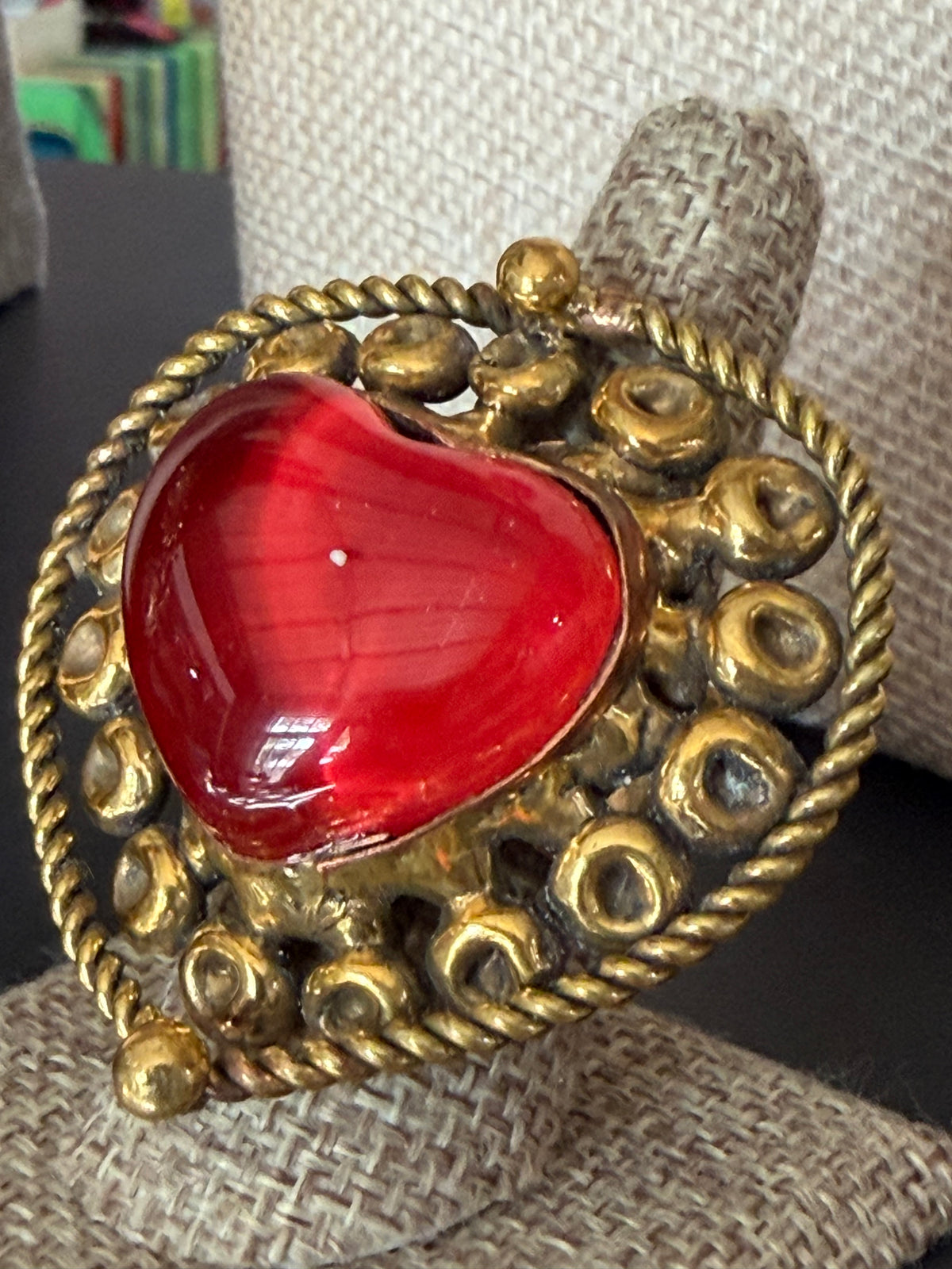 Sunburst Sacred Heart Handmade Ring - Orange