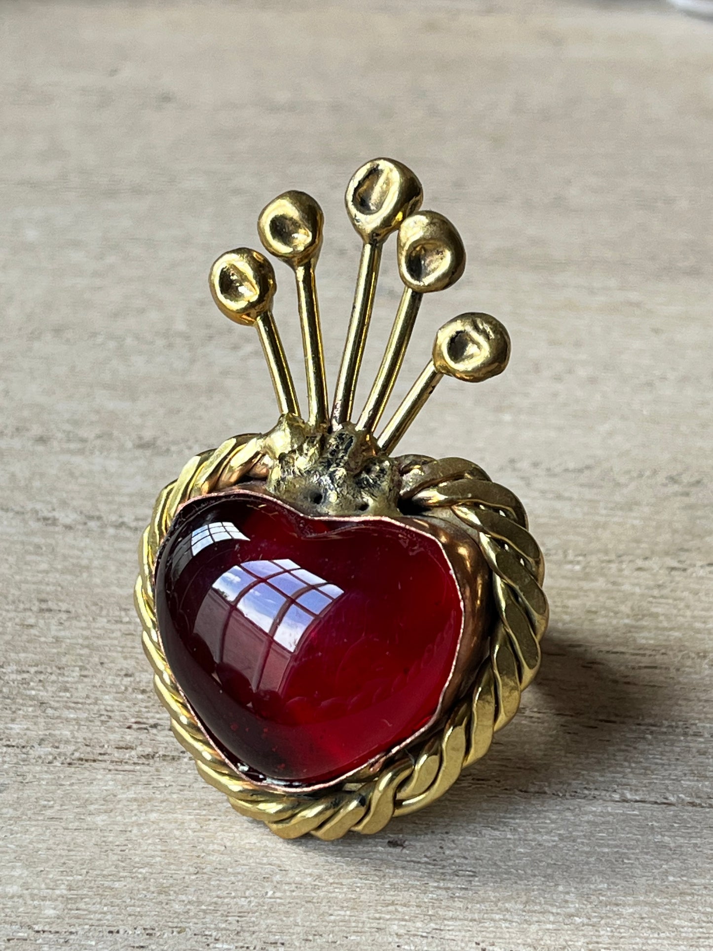Sunburst - Sacred Heart Glass Ring - Red