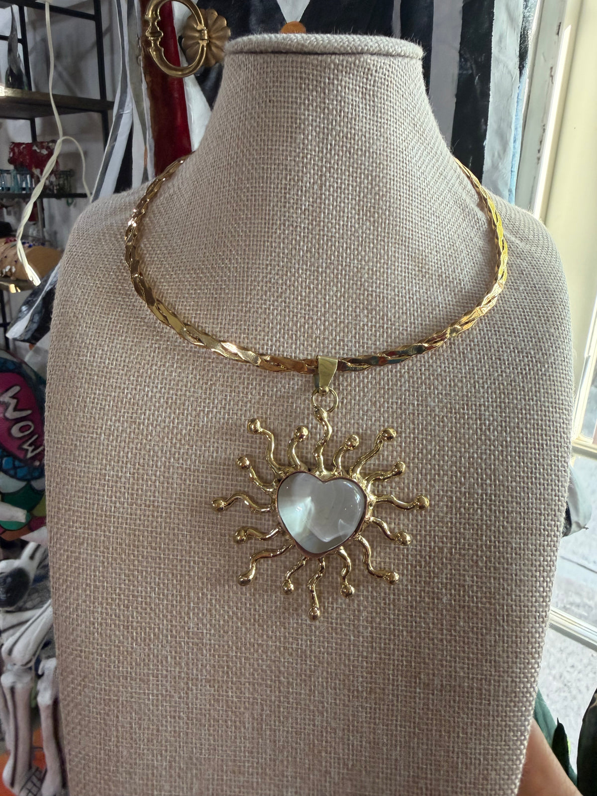 New White Sacred Heart Sunburst Choker Necklace