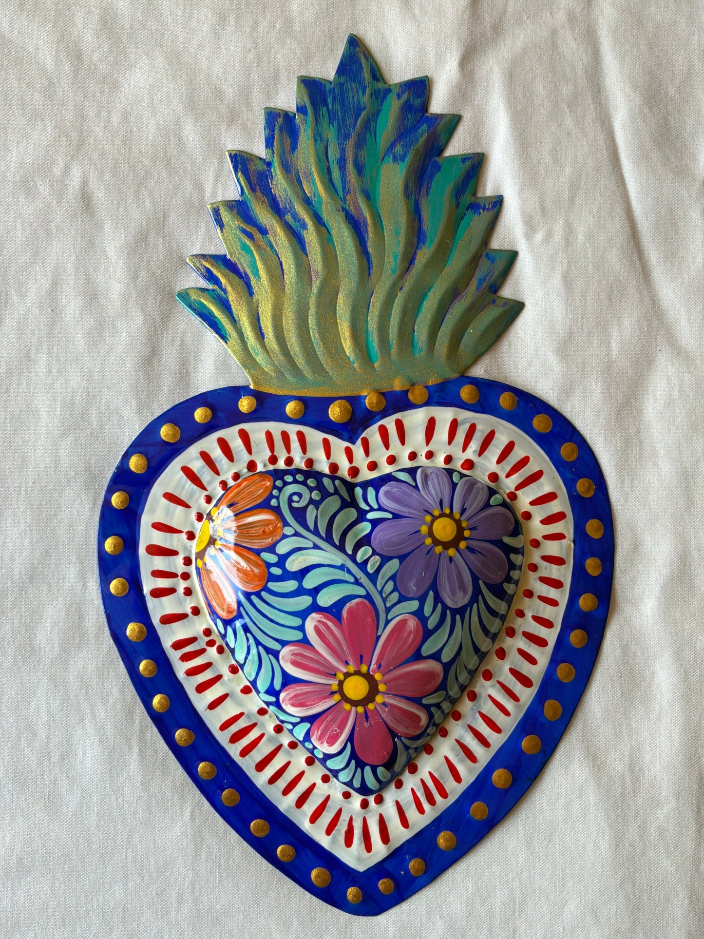 Colorful Hand painted Sacred Hearts Tin