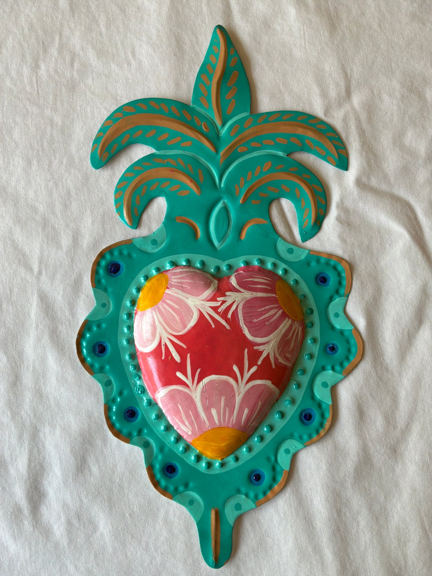 Colorful Hand painted Sacred Hearts Tin