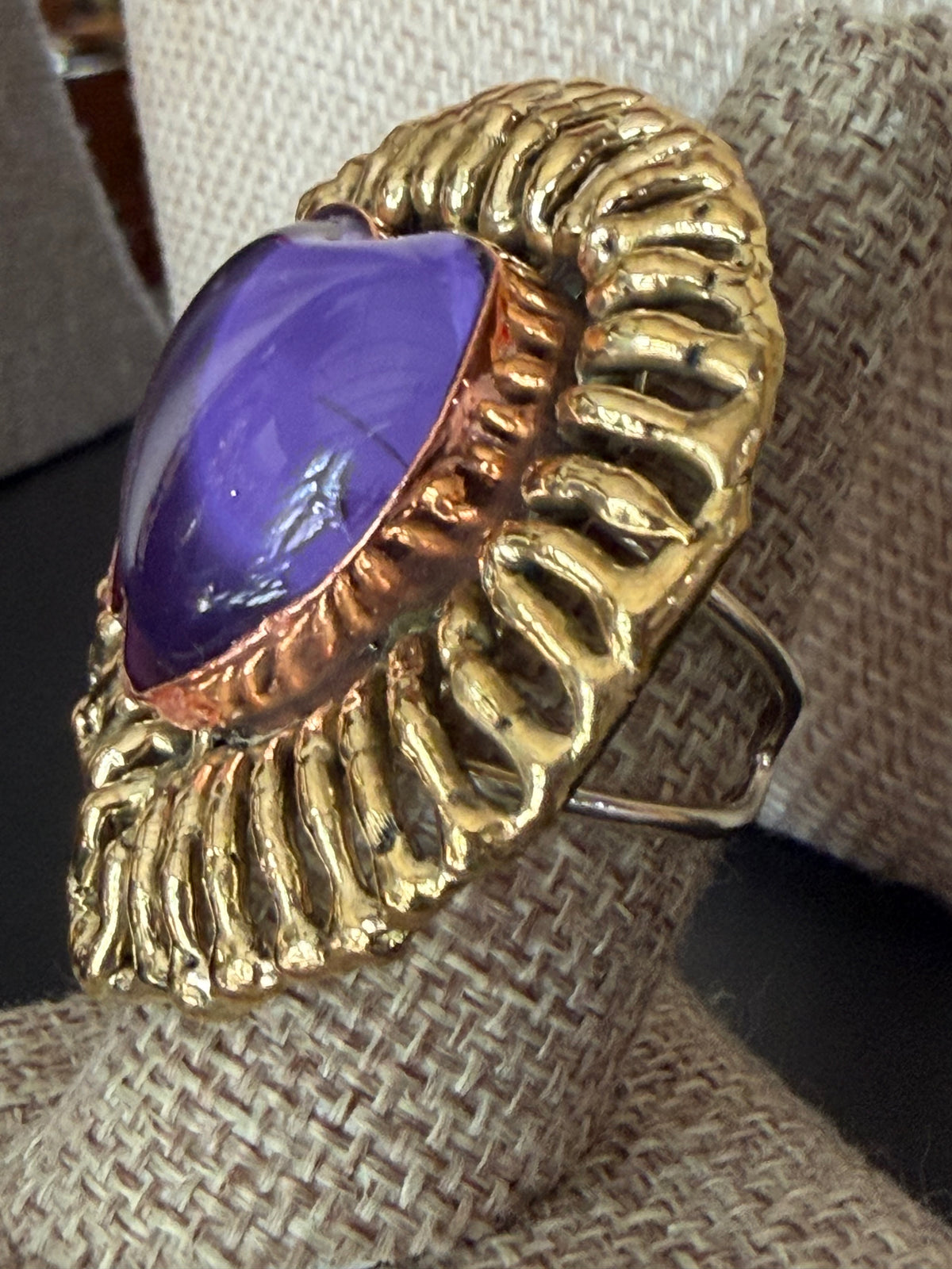Sunbursts Sacred Heart Handmade Ring - Deep Purple & Purple Iridescent