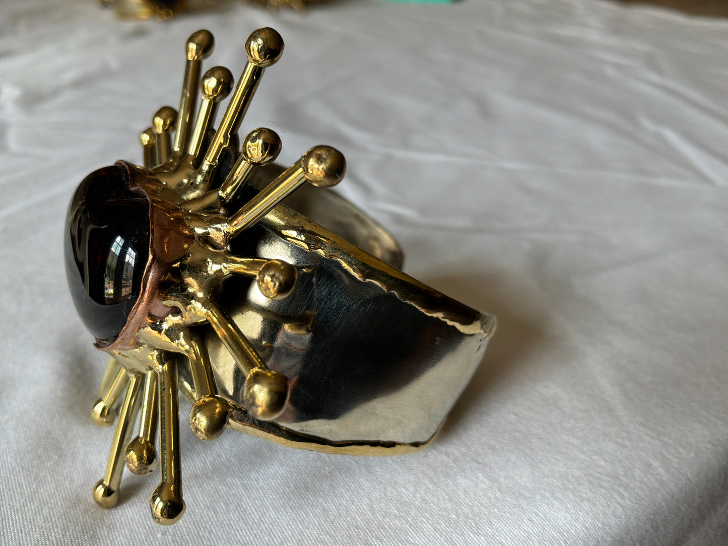 Sunburst Sacred Heart Handmade Cuff – Red