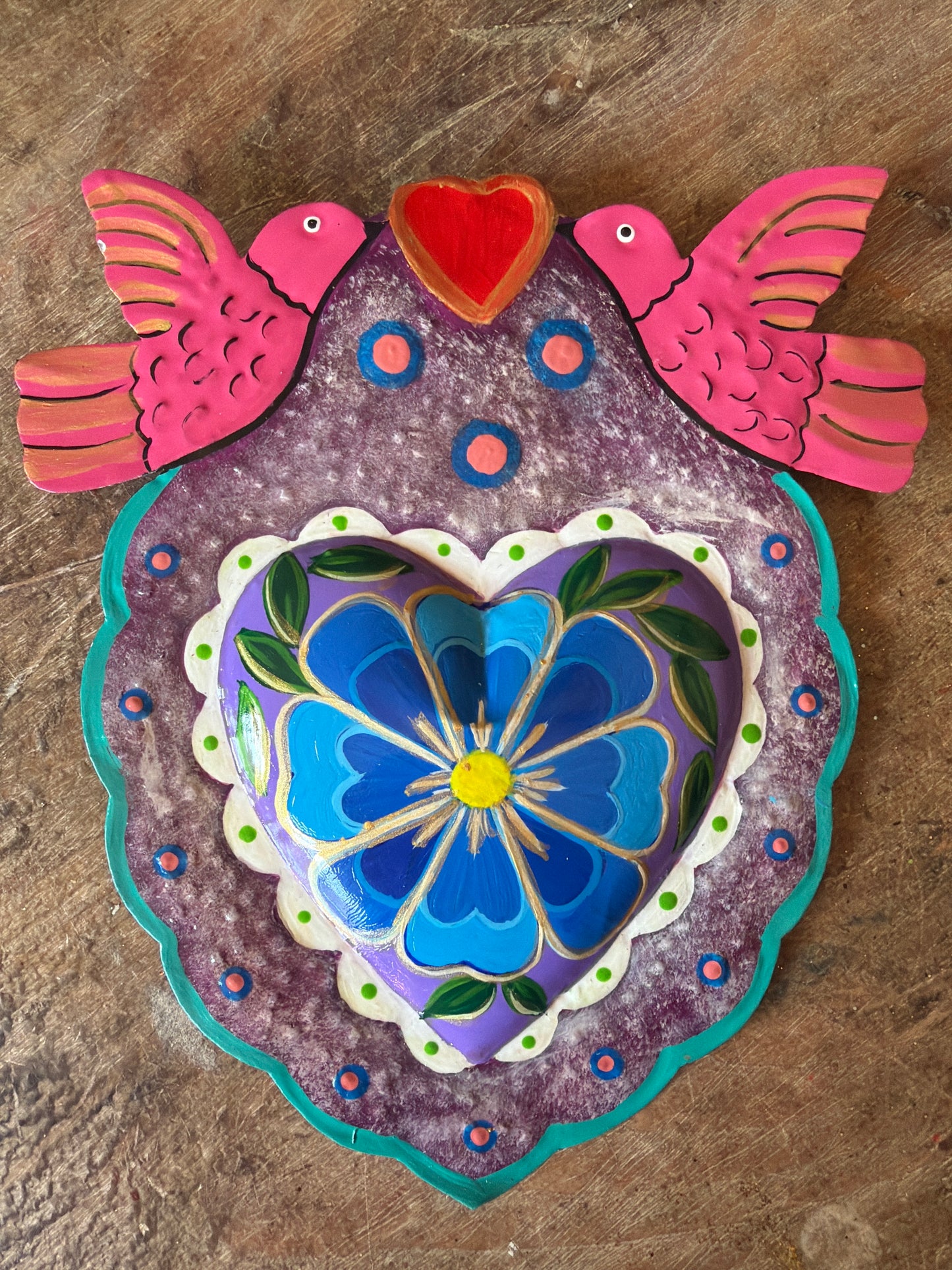 Doble Paloma Hand Painted Heart