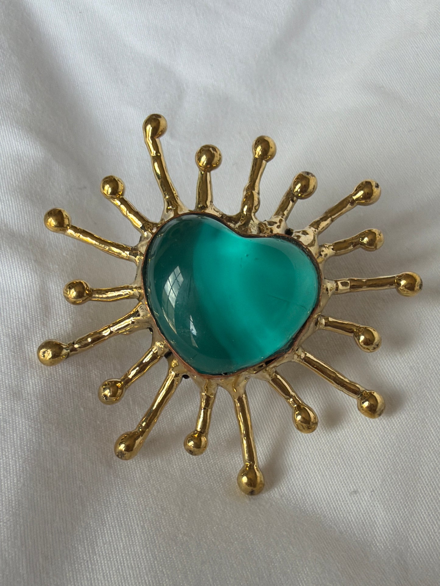 Sunburst Sacred Heart Handmade Ring - Teal & Iridescent