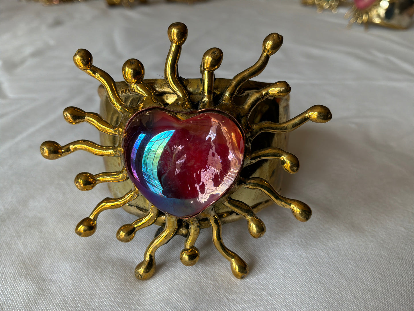 Sunburst Sacred Heart Handmade Cuff Bracelet – Pink