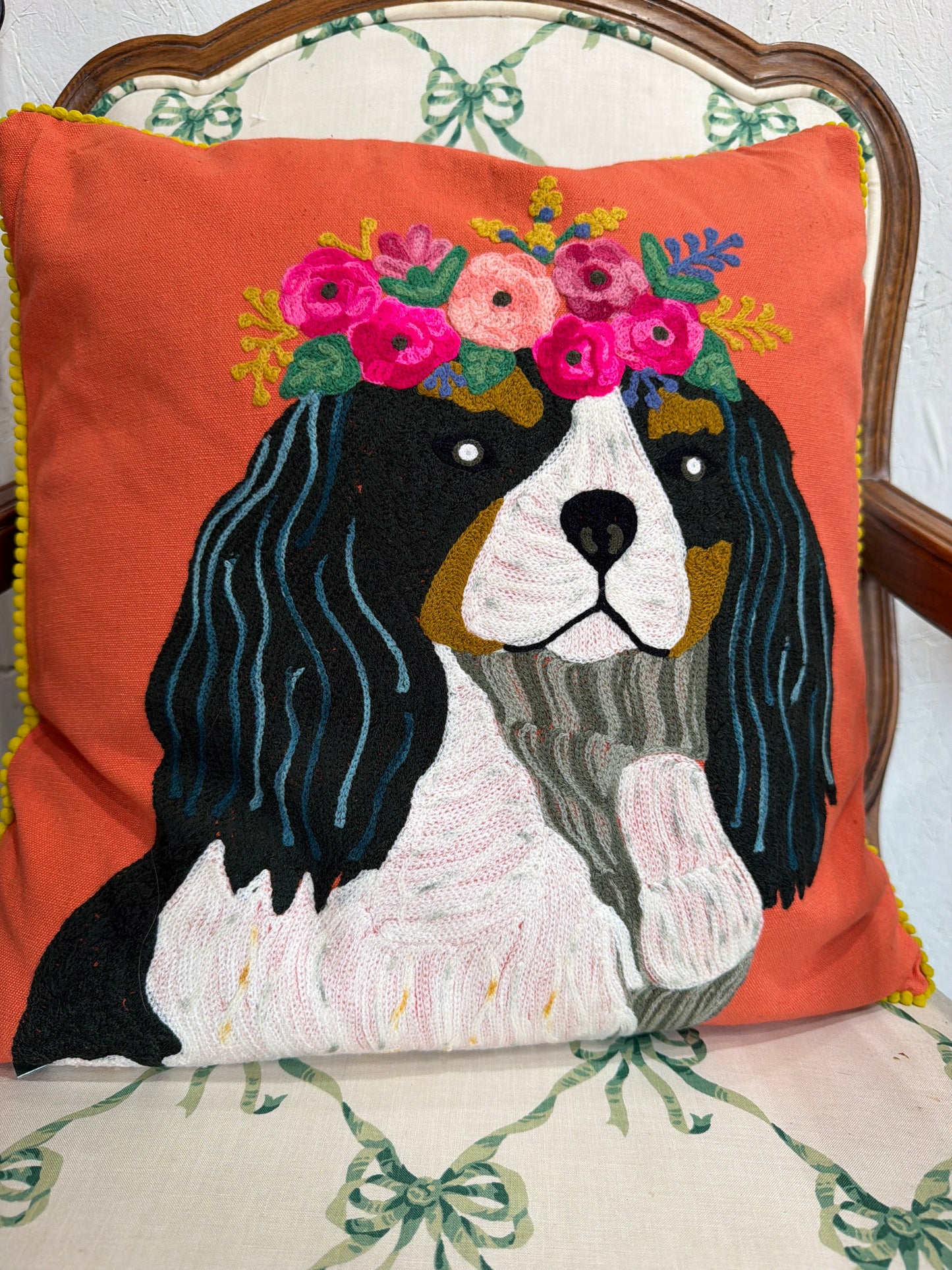 Puppy Flower Crown Pillow