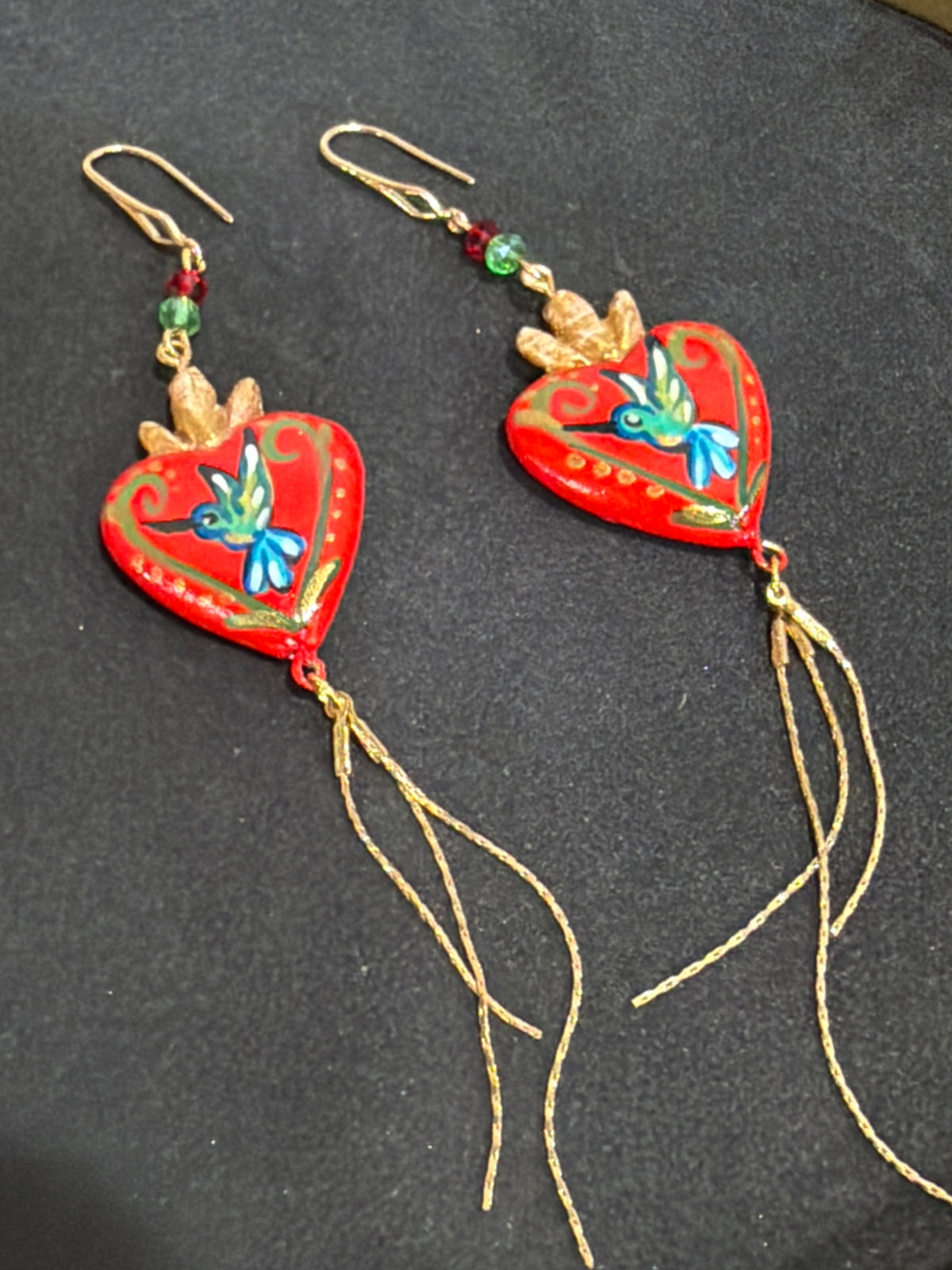 Sacred Heart Hand Painted Tassel Earrings