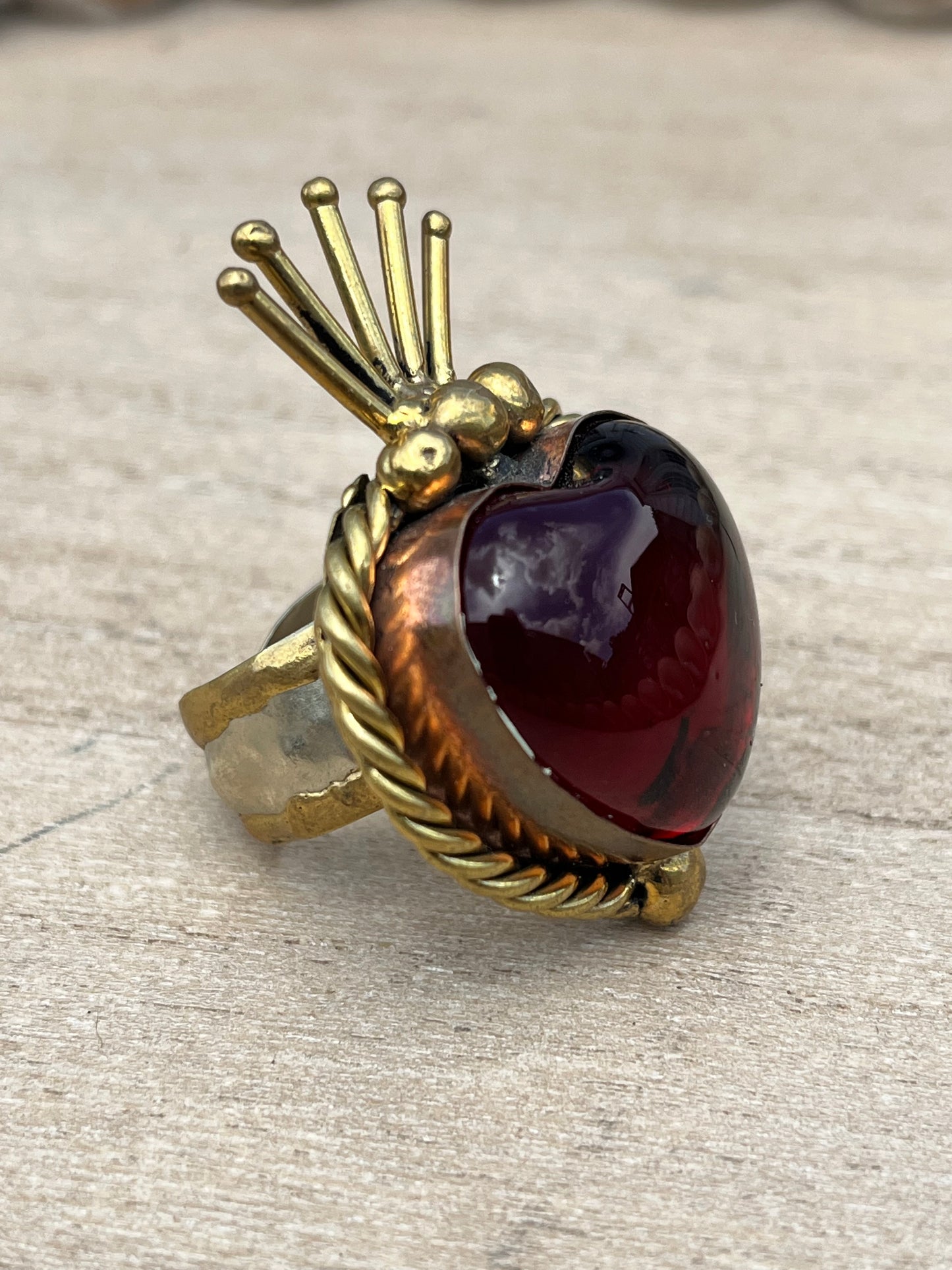 Sunburst - Sacred Heart Glass Ring - Red
