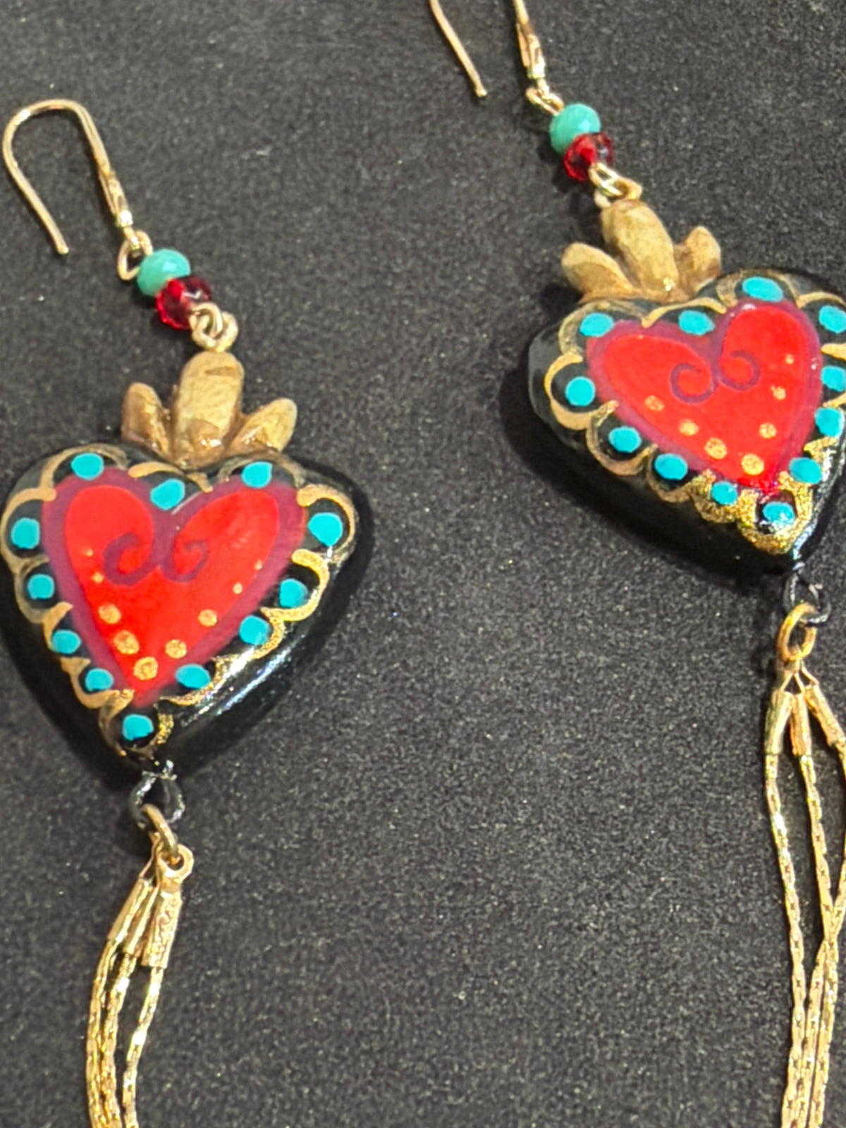 Sacred Heart Hand Painted Tassel Earrings