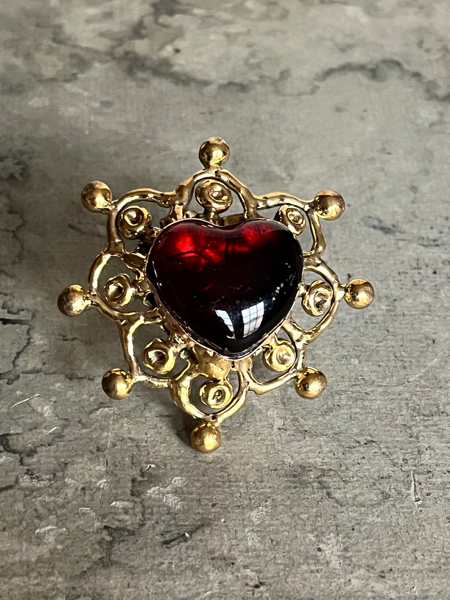 Sunburst - Sacred Heart Glass Ring - Red