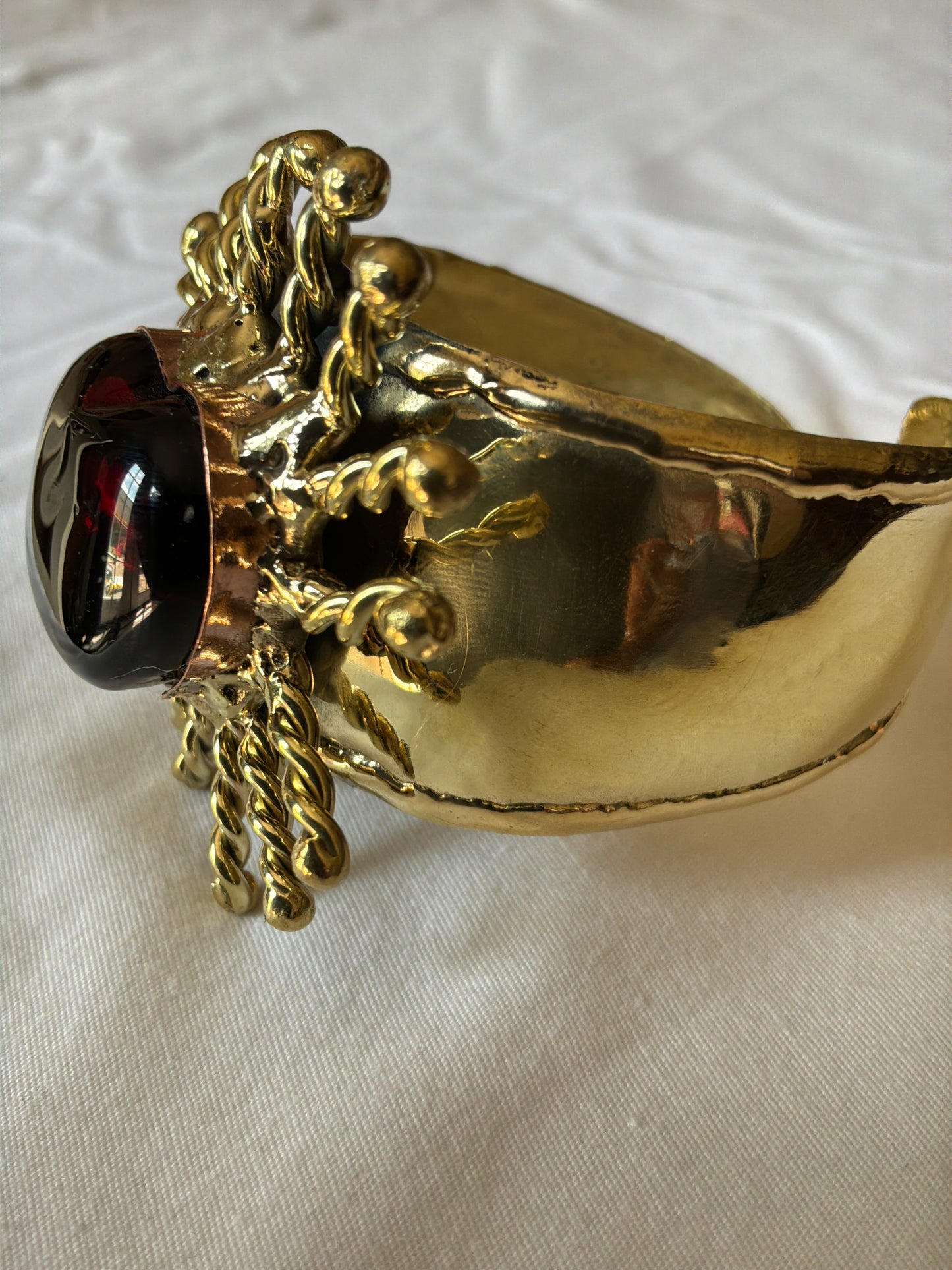 Sunburst Sacred Heart Handmade Cuff – Red