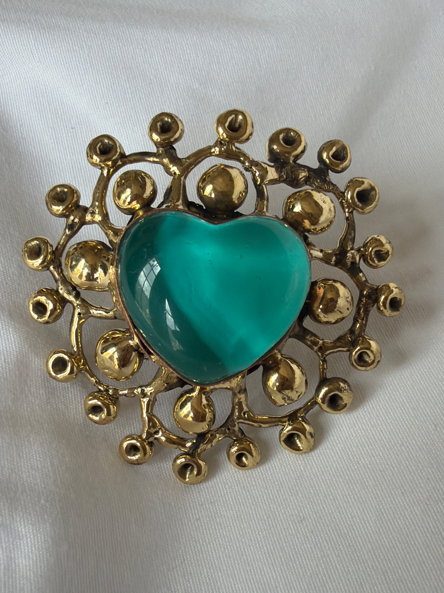 Sunburst Sacred Heart Handmade Ring - Teal & Iridescent