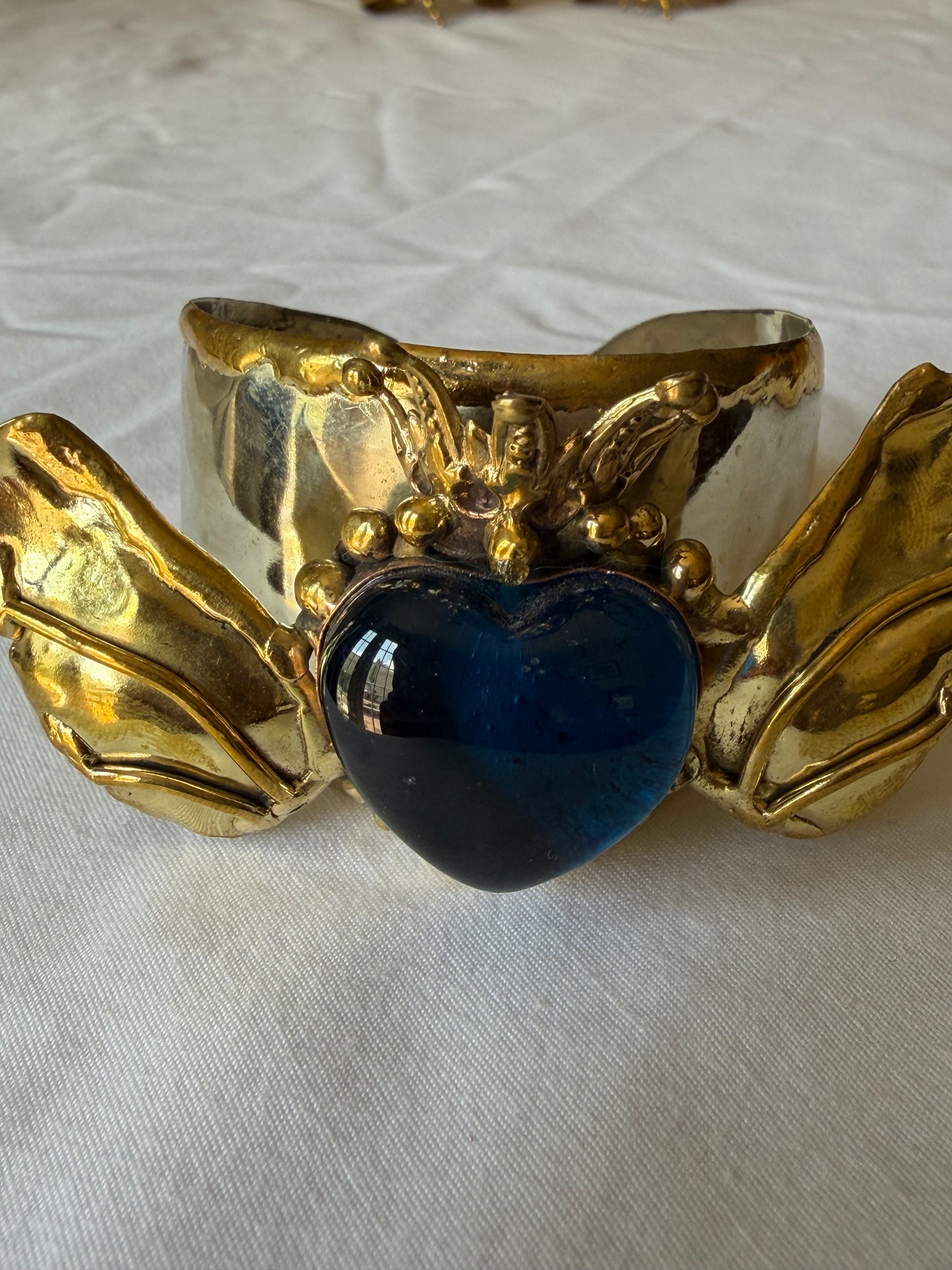 Sunburst Sacred Heart Cuff Bracelet - Blue Teal Turquoise