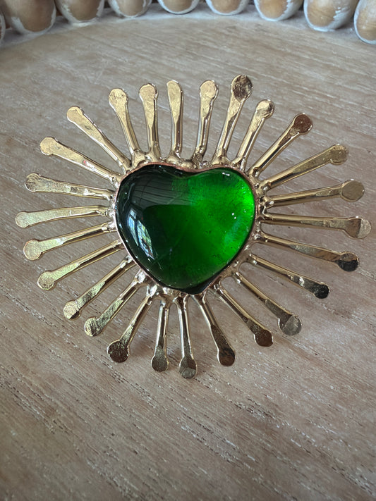 Sunburst Sacred Heart Ring - Green