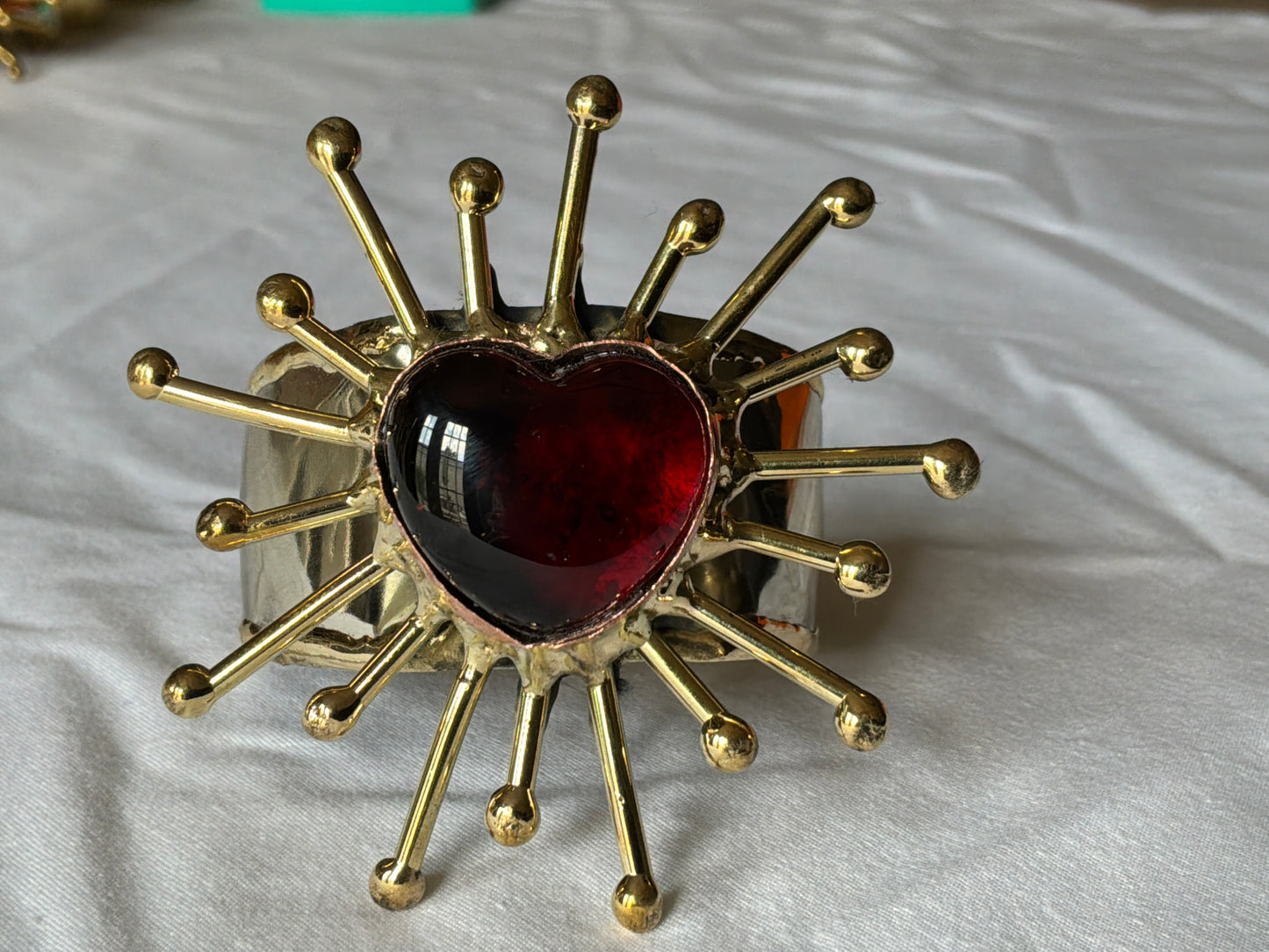 Sunburst Sacred Heart Handmade Cuff – Red