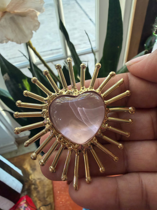 New Soft Pink Sunburst Sacred Heart Ring