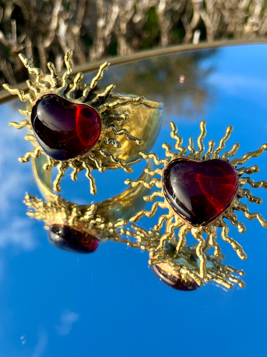 Sun Burst Sacred Heart Handmade Cuff Bracelet – Glass & Alpaca from San Miguel de Allende