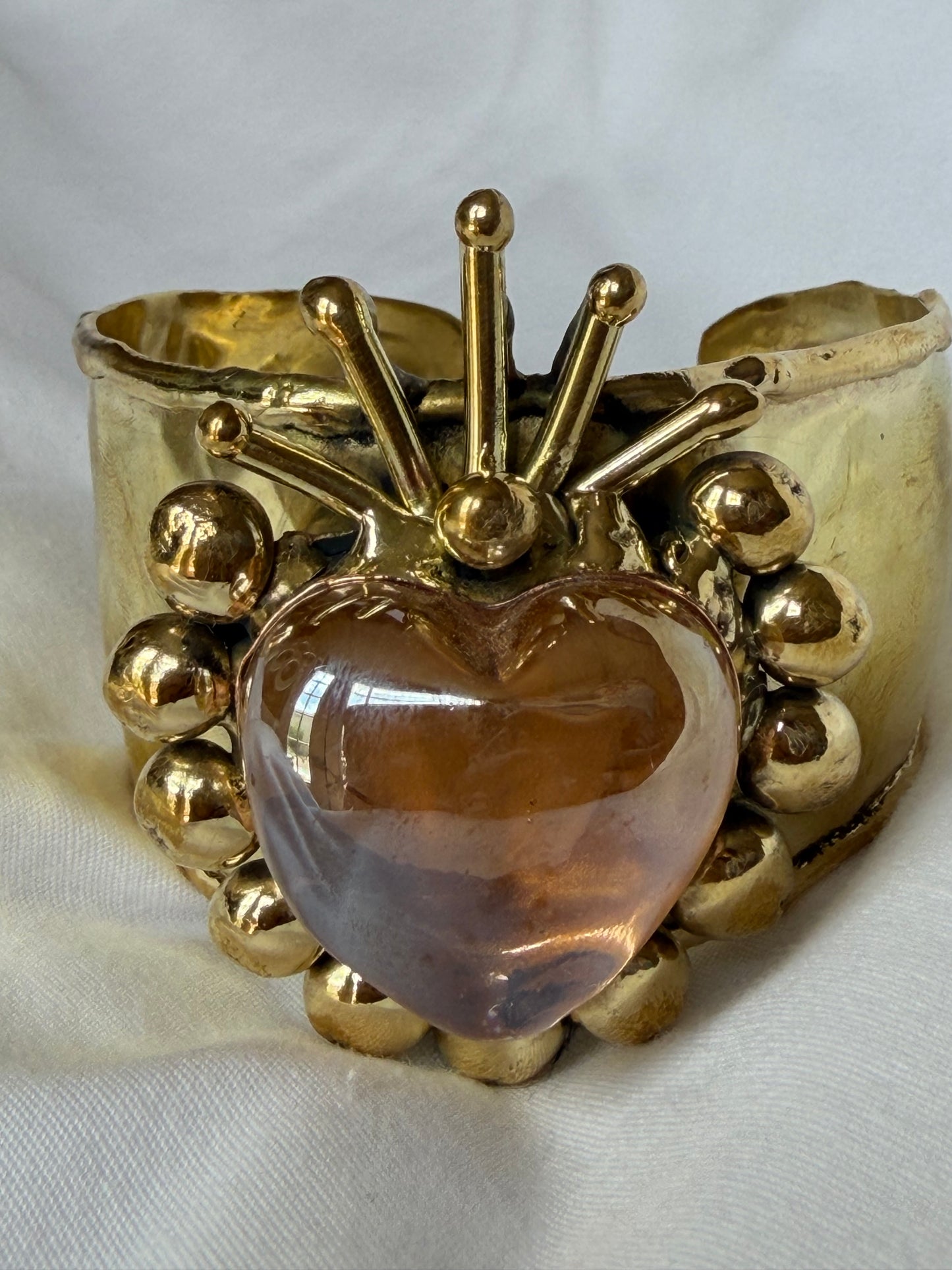 Sunburst Sacred Heart Cuff Bracelet Handmade- Yellow & Iridescent