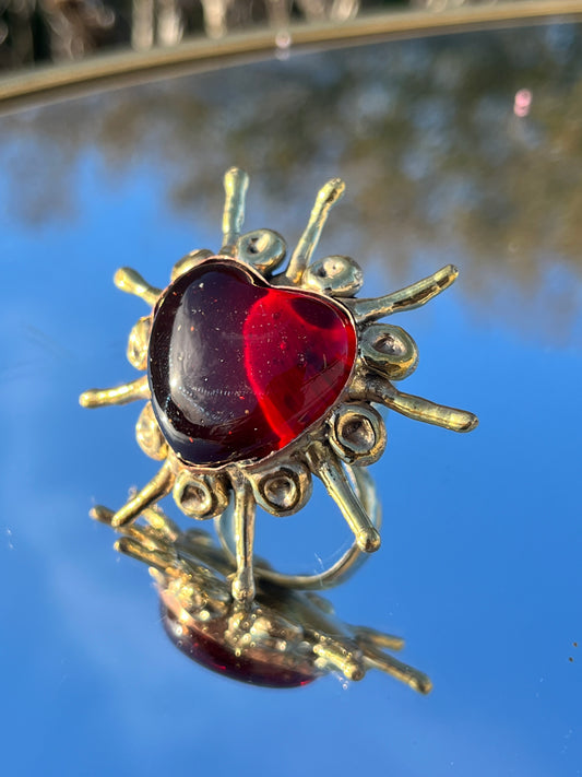 Artesanal Sacred Heart Glass Ring