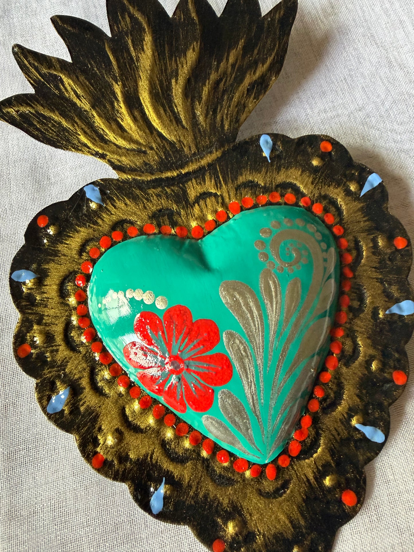 Teal Colorful Otomi Heart - Tin