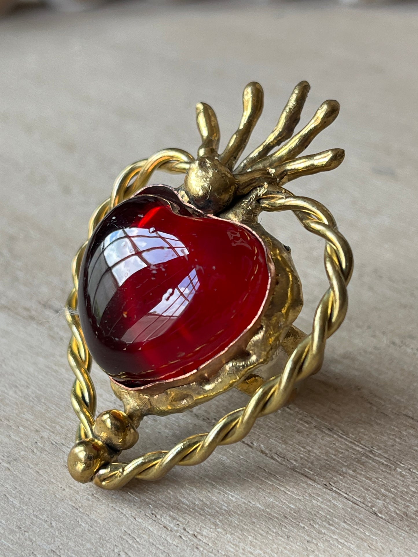 Sunburst - Sacred Heart Glass Ring - Red