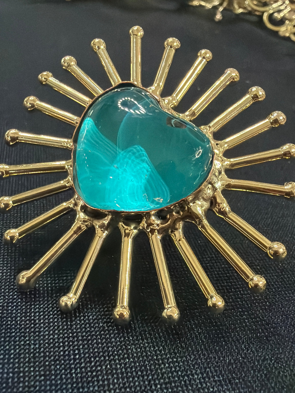 Turquoise Sunburst Sacred Heart Ring