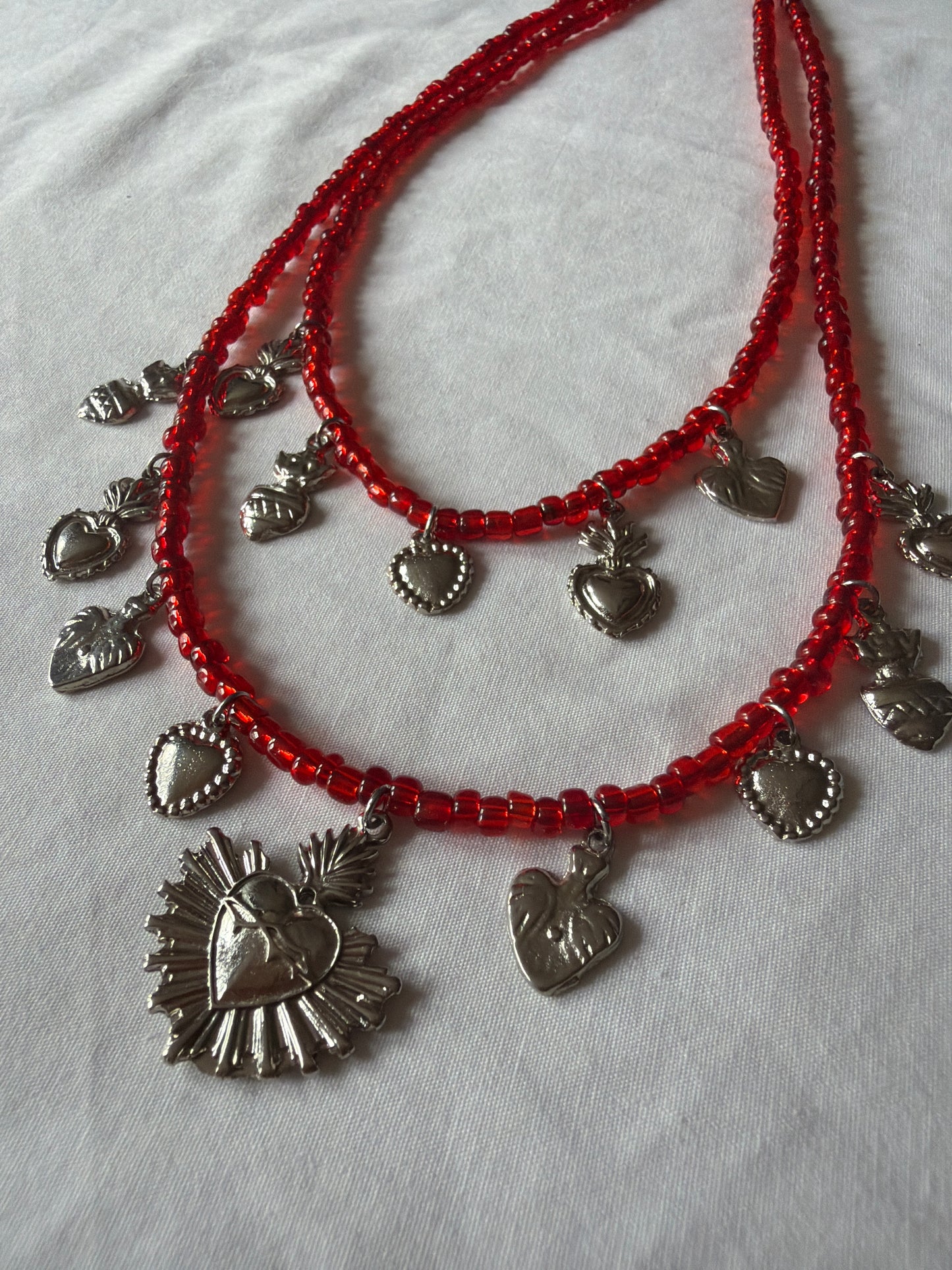 Multi layered beaded Milagro Corazon Necklace