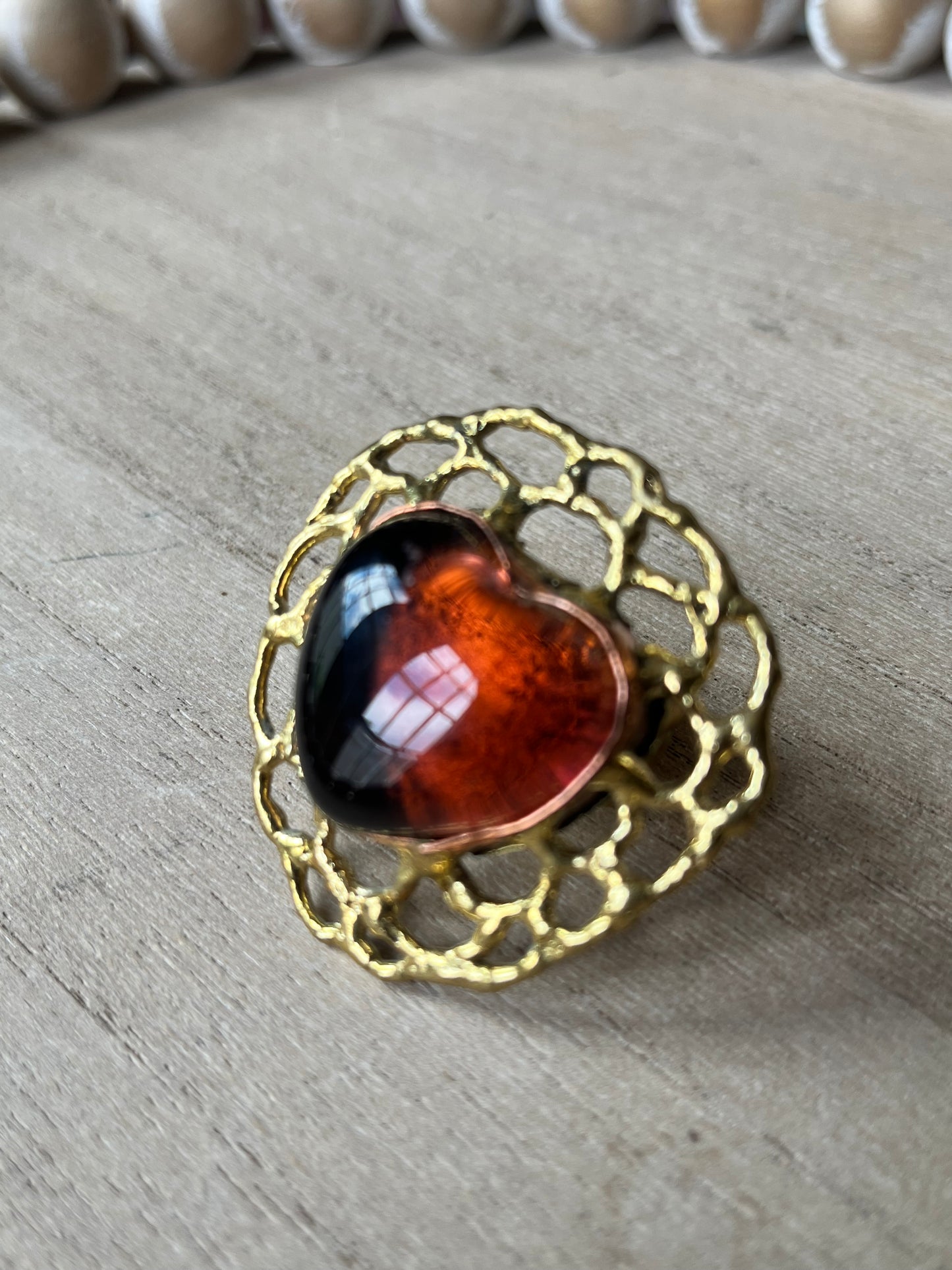 Sunburst Sacred Heart Ring - Amber