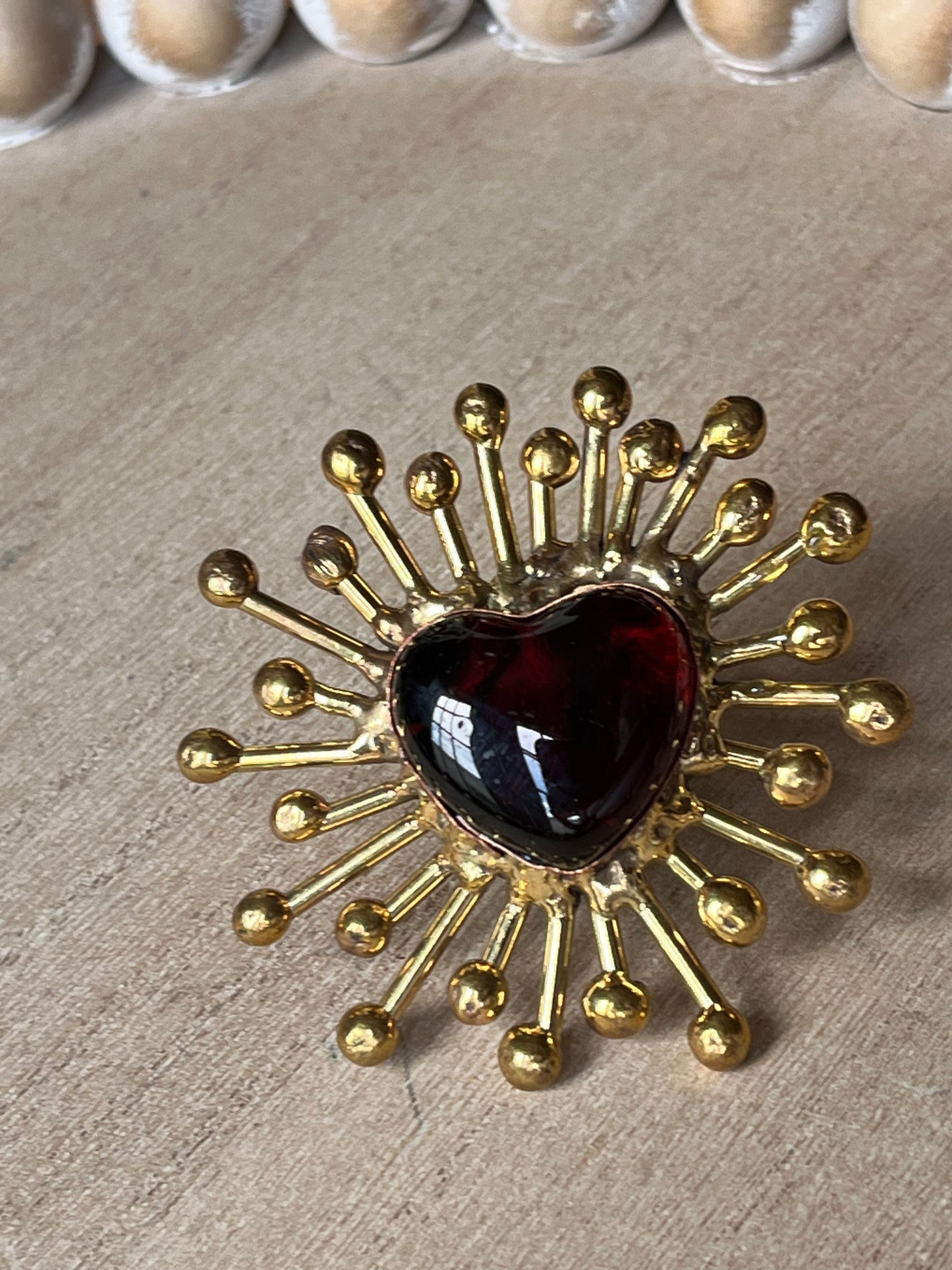 Sunburst - Sacred Heart Glass Ring - Red