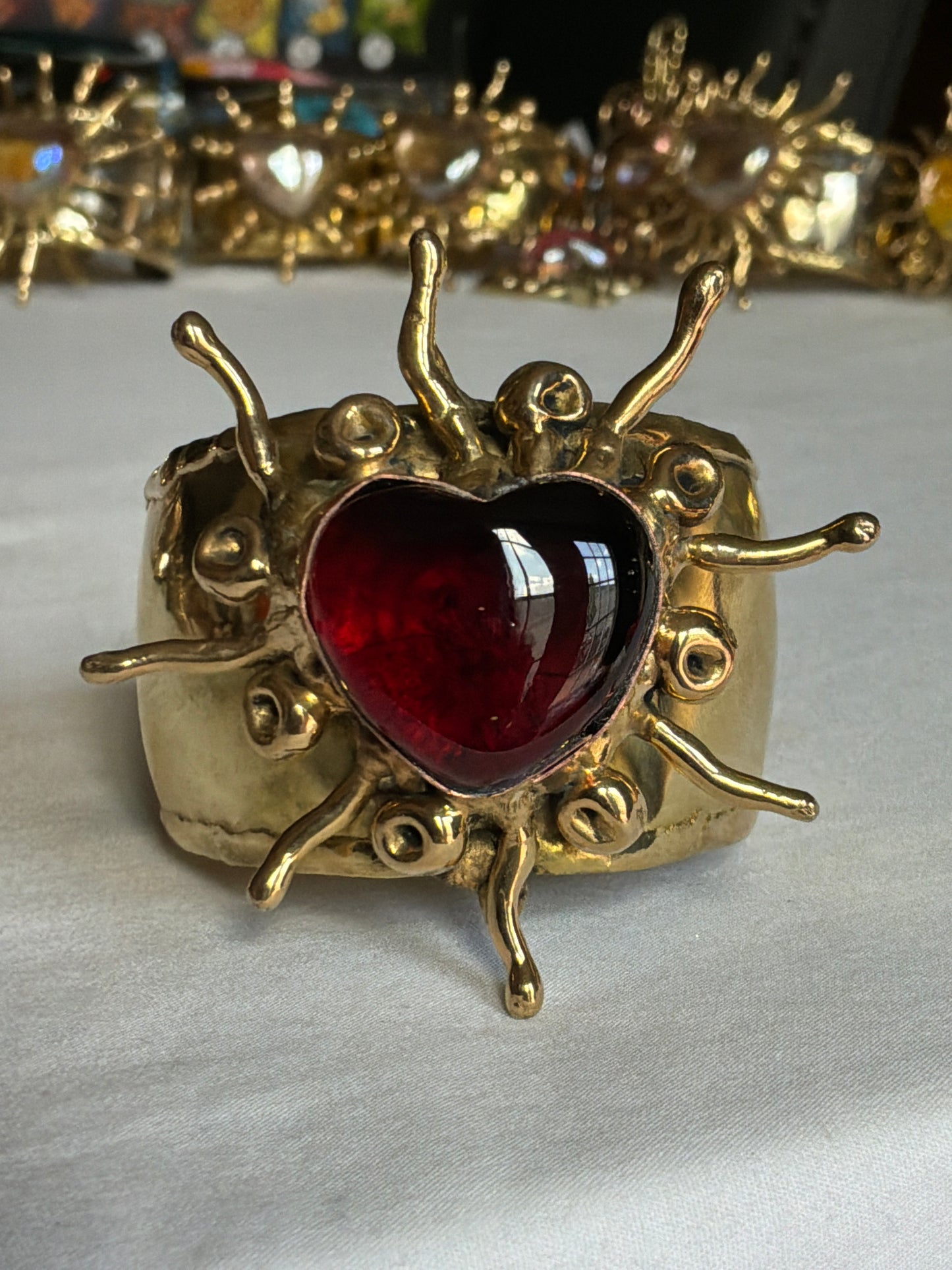Sun Burst Sacred Heart Handmade Cuff Bracelet – Glass & Alpaca from San Miguel de Allende