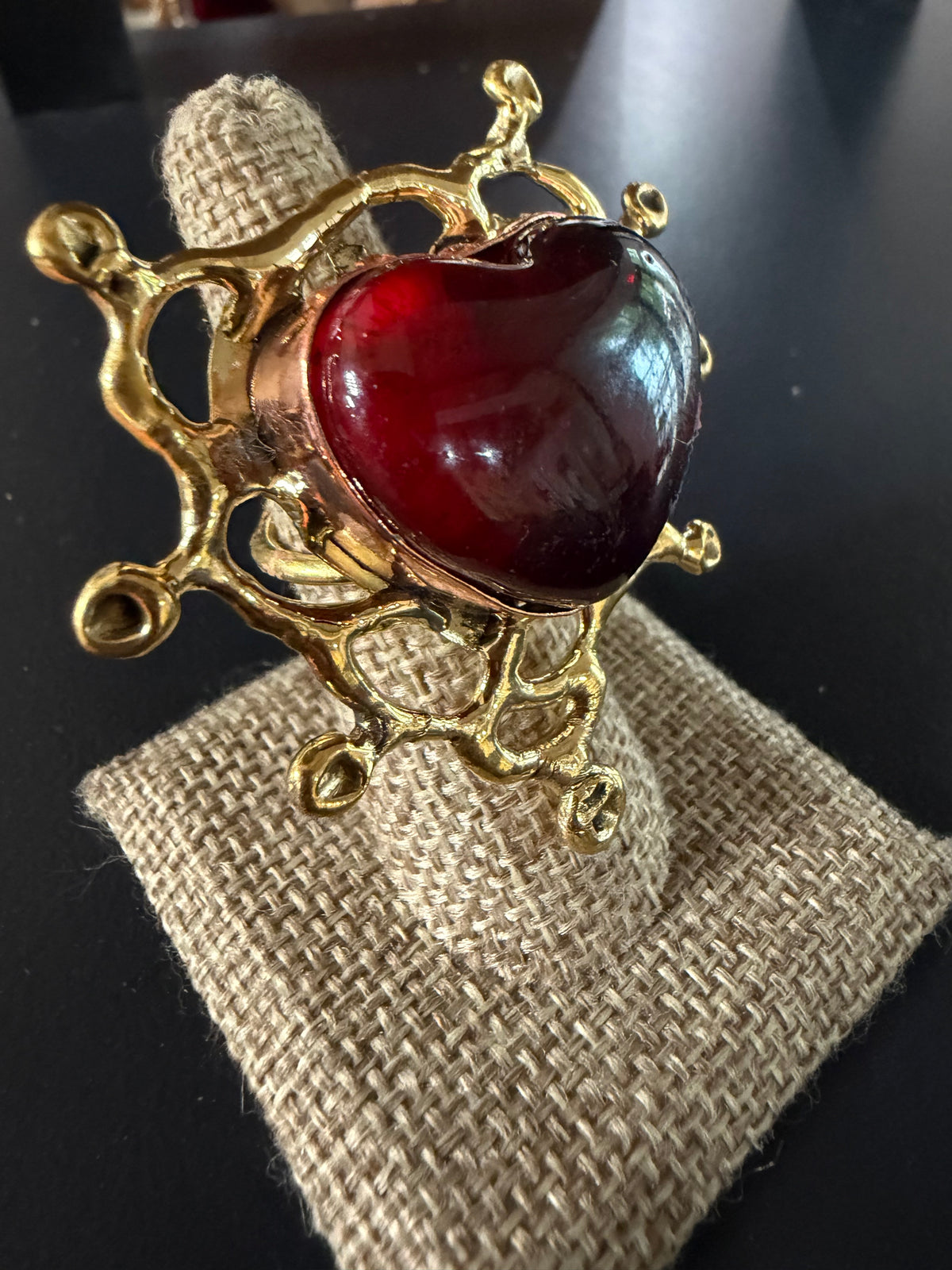 Sunburst - Sacred Heart Glass Ring - Deep Red