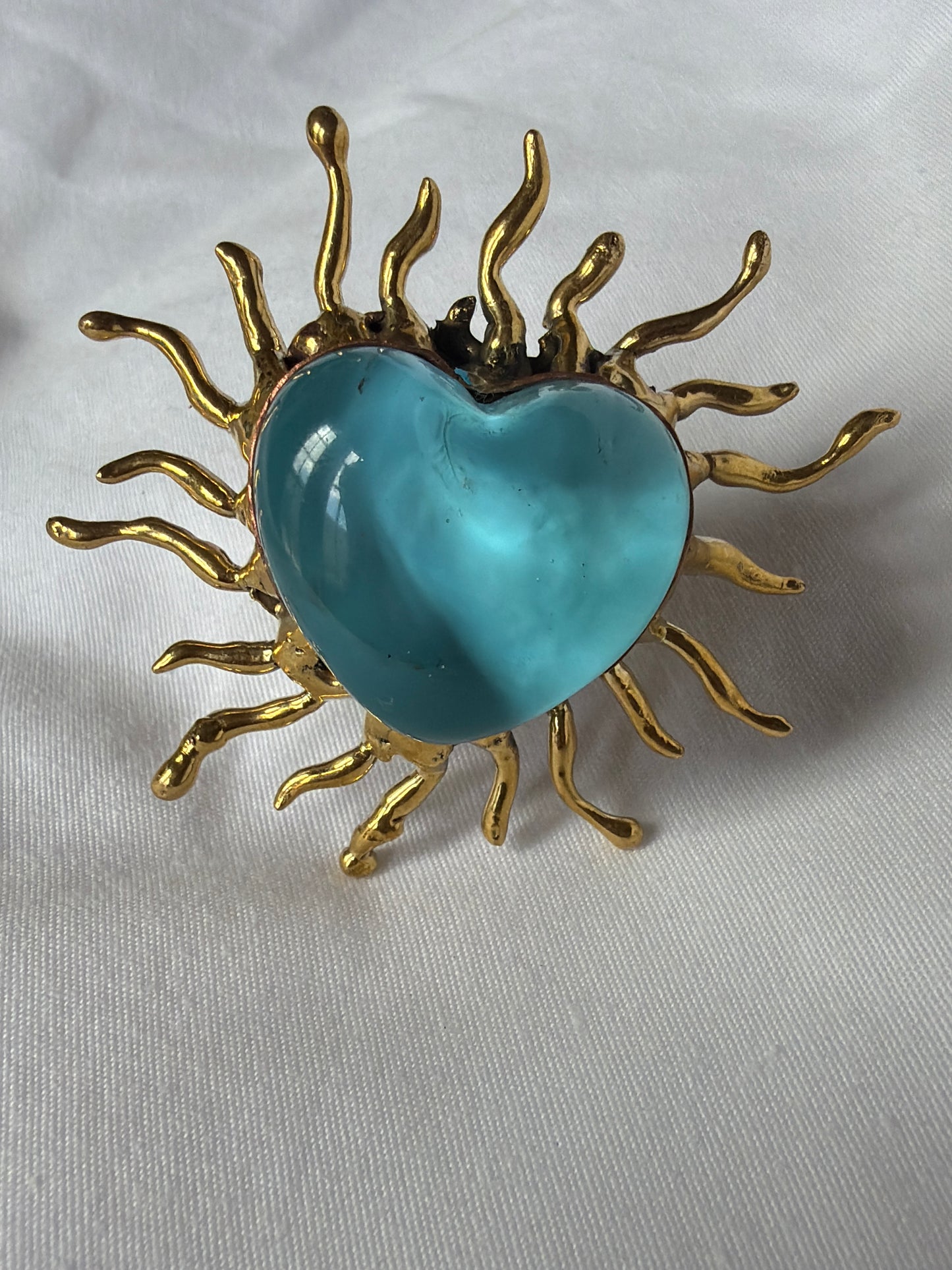 Sunburst Sacred Heart Handmade Ring - Soft Blue