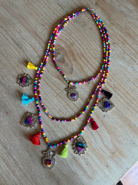 Milagro Embroidery Hearts Cascade Necklace