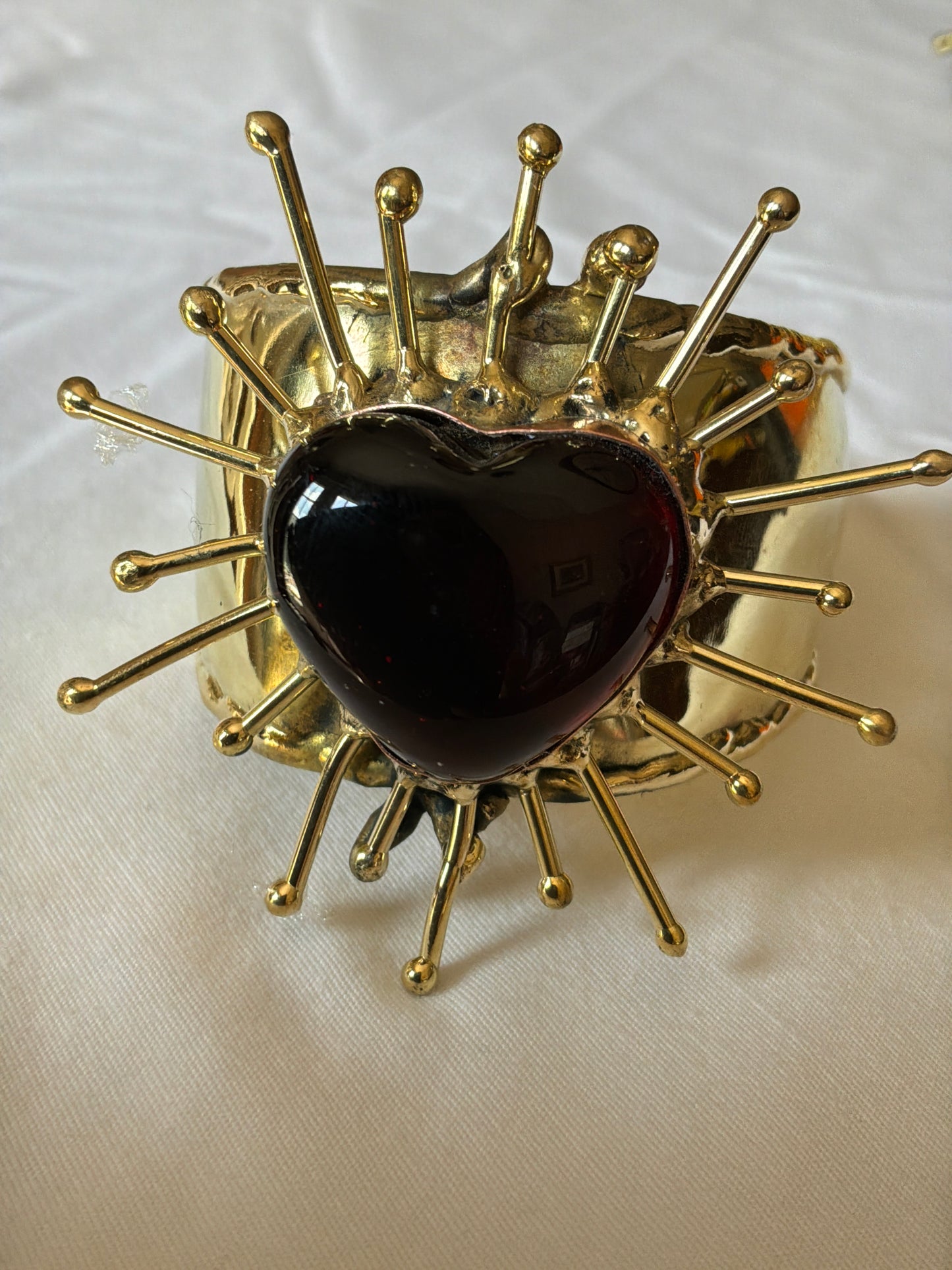 Sunburst Sacred Heart Handmade Cuff – Red