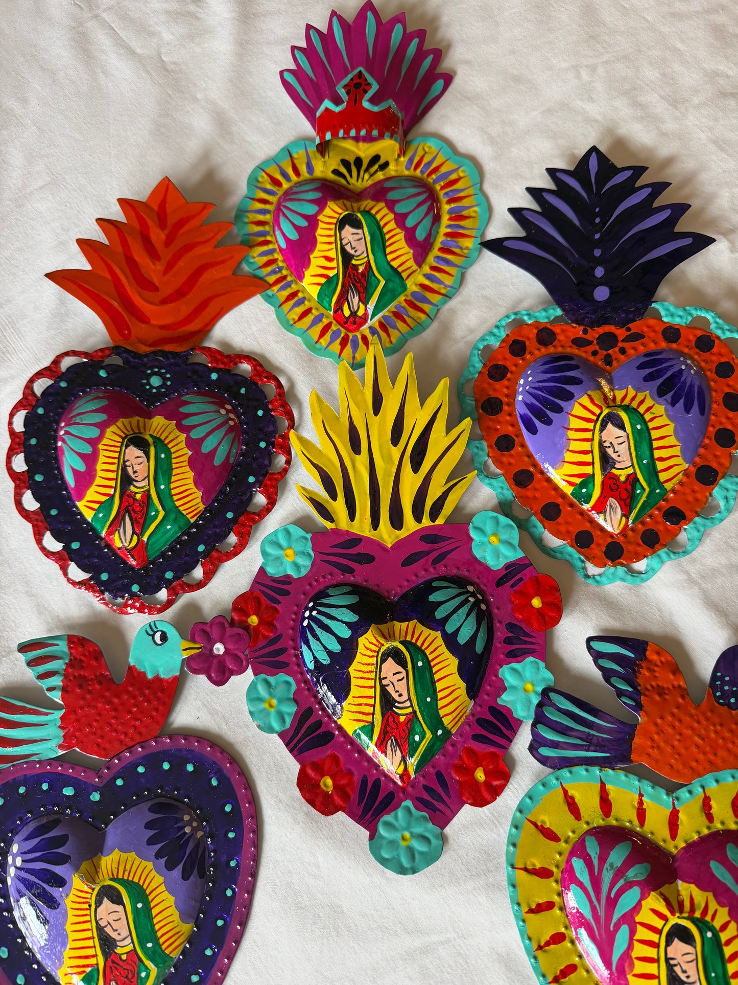 Virgen de Guadalupe Heart - Hand-painted Metal