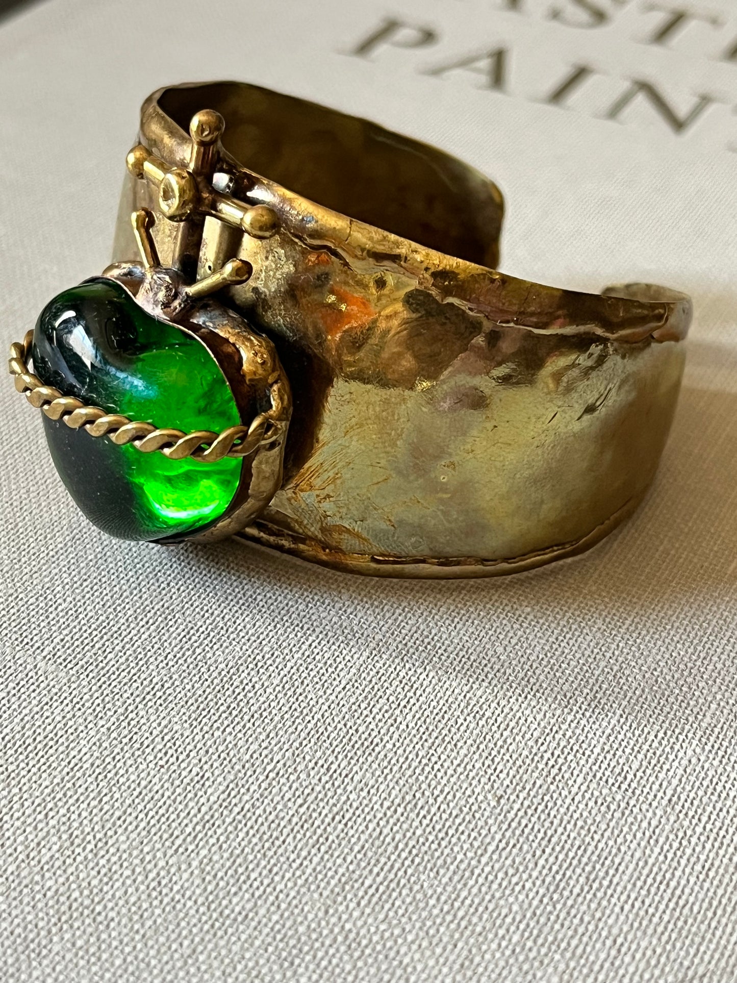 Sun Burst Sacred Heart Handmade Cuff Bracelet – Glass & Alpaca from San Miguel de Allende - Green