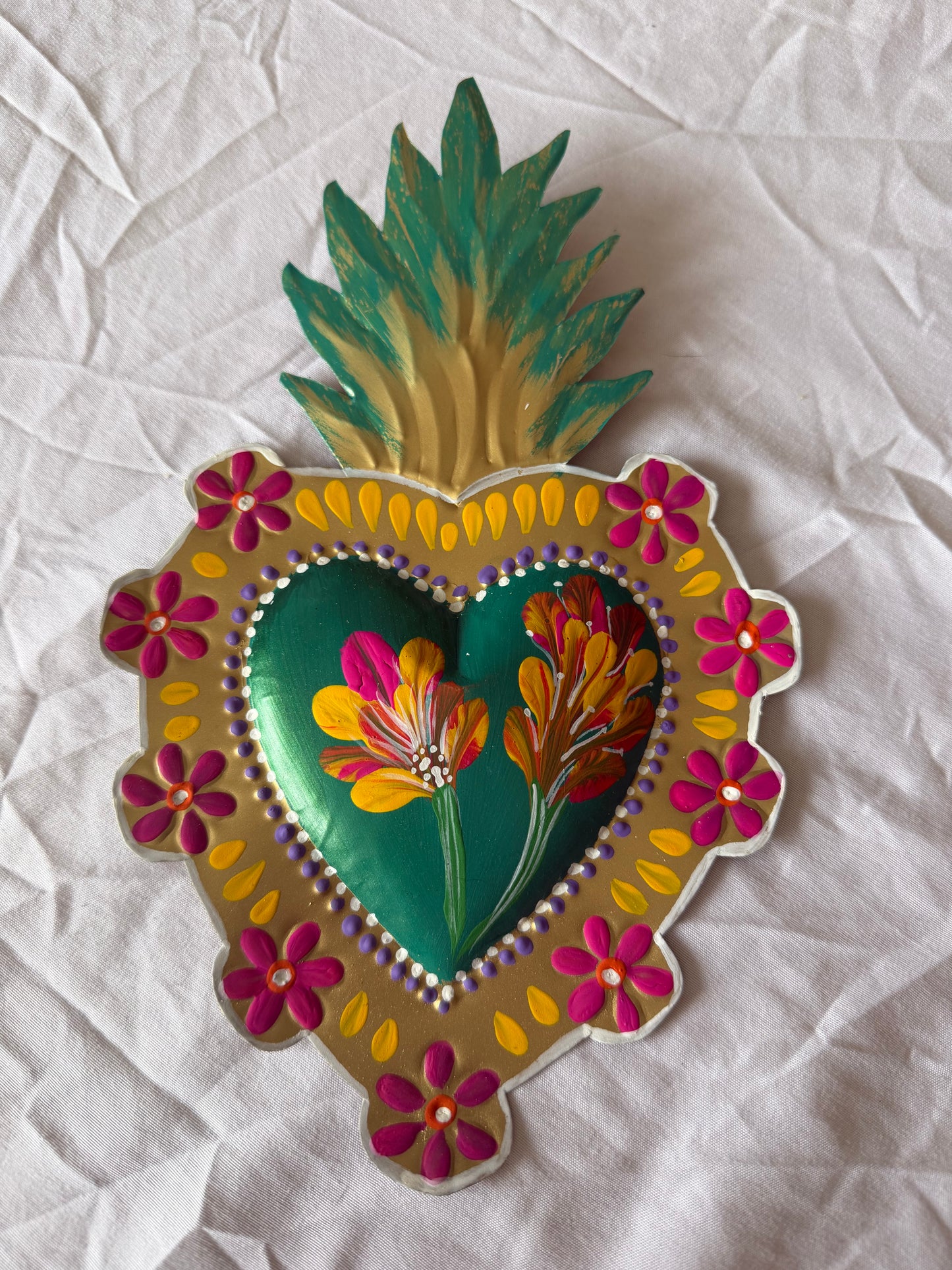 Colorful Hand painted Sacred Hearts Tin