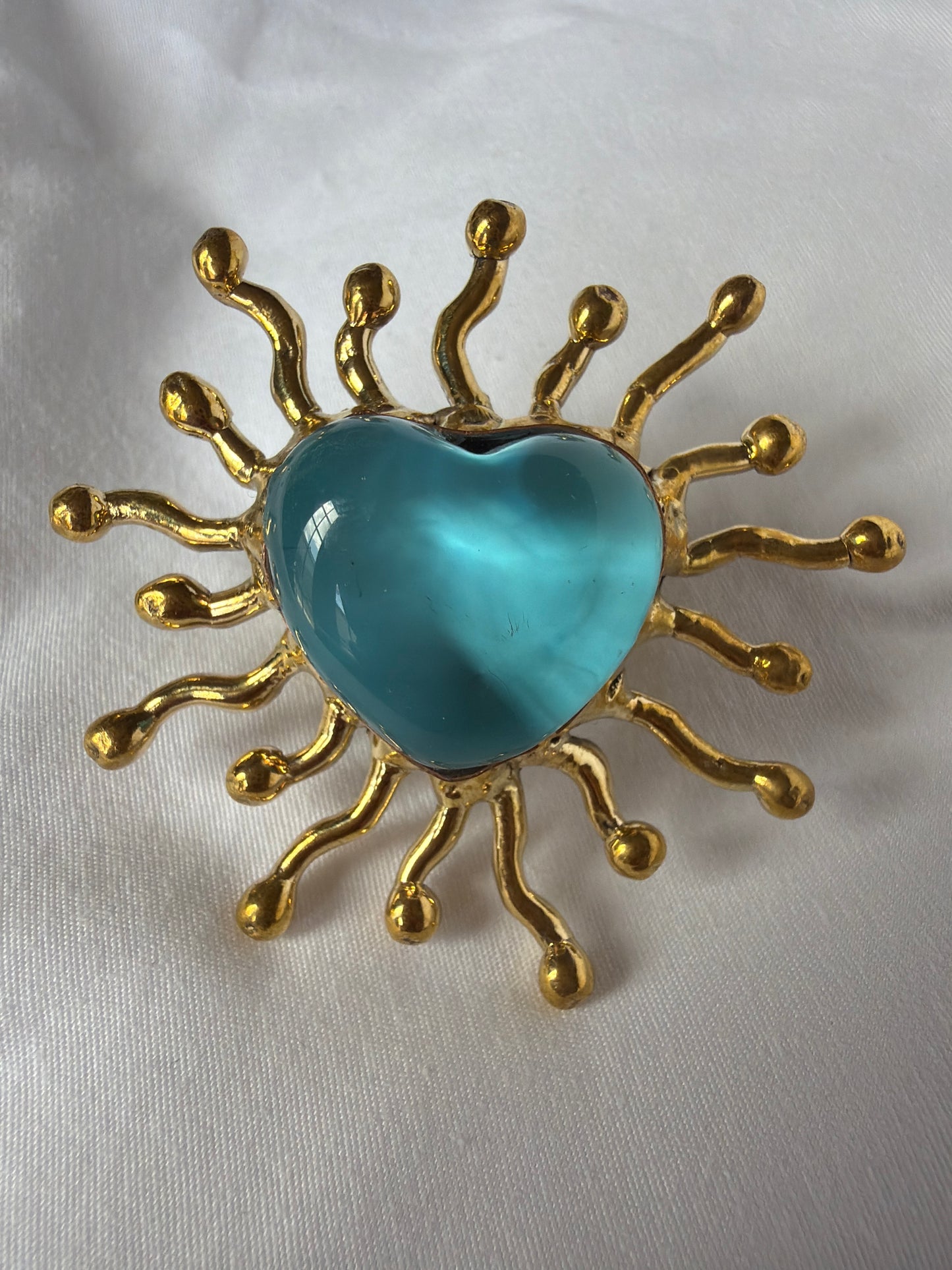 Sunburst Sacred Heart Handmade Ring - Soft Blue