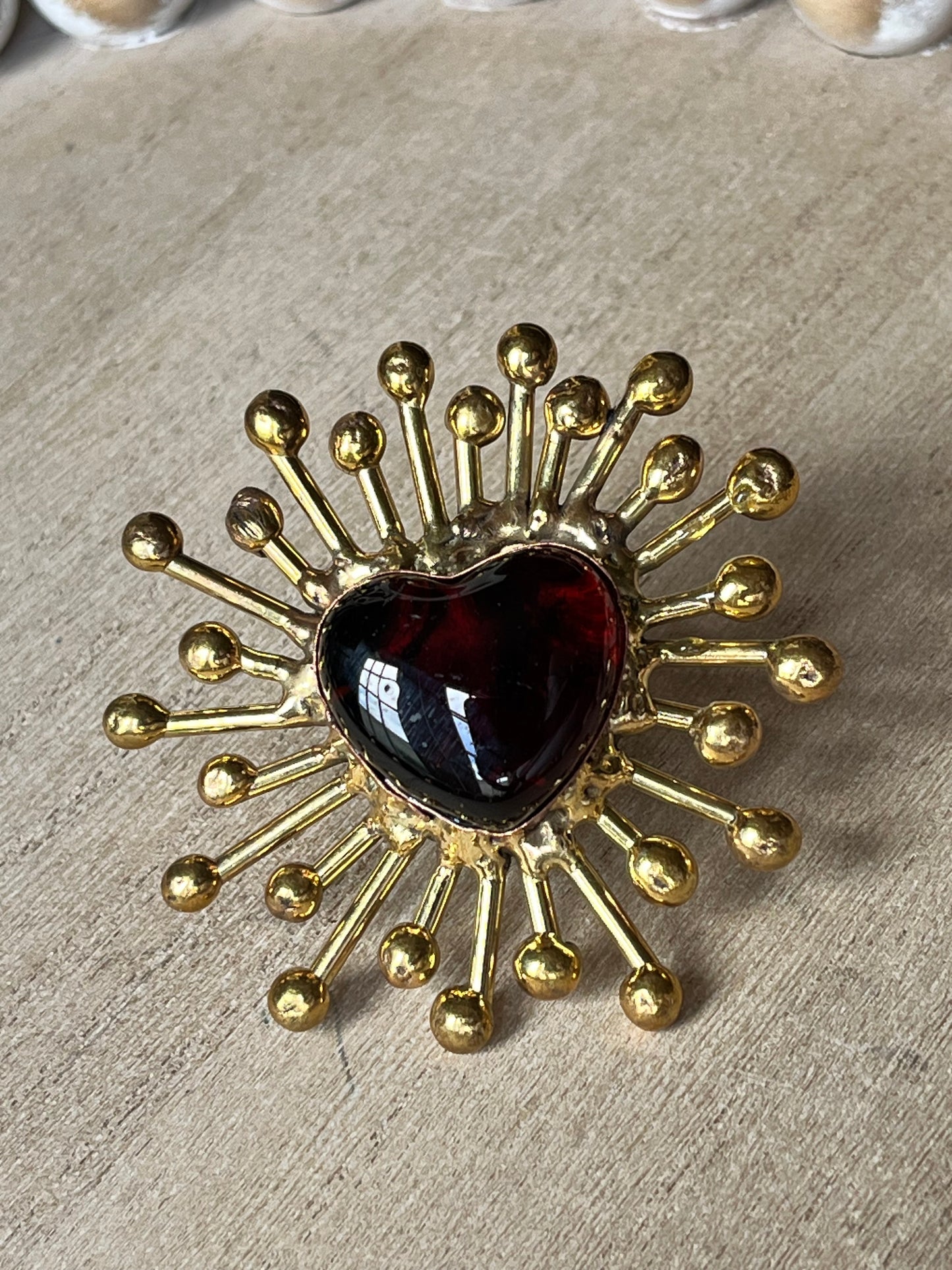 Sunburst - Sacred Heart Glass Ring - Red