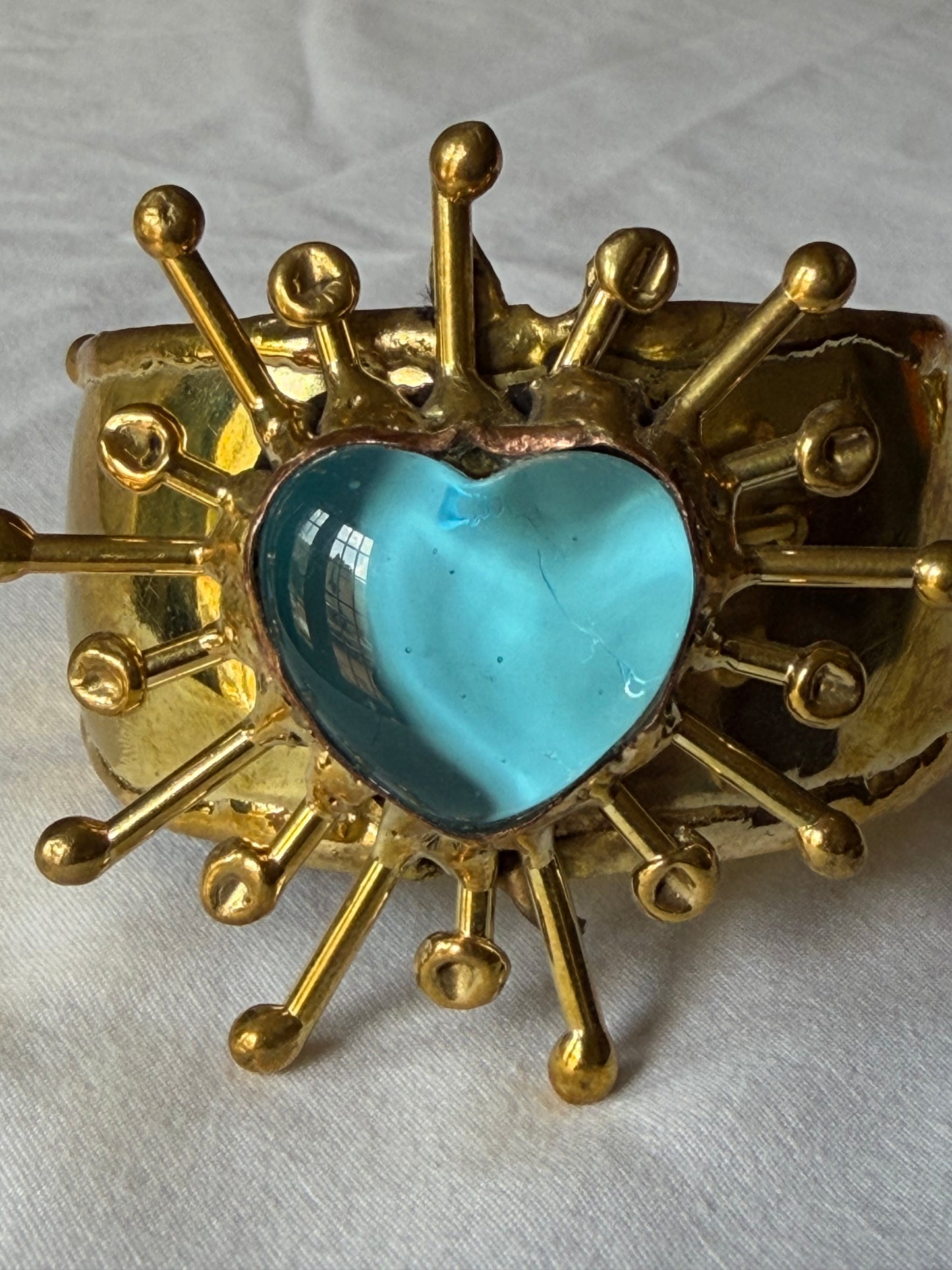Sunburst Sacred Heart Cuff Bracelet - Blue Teal Turquoise
