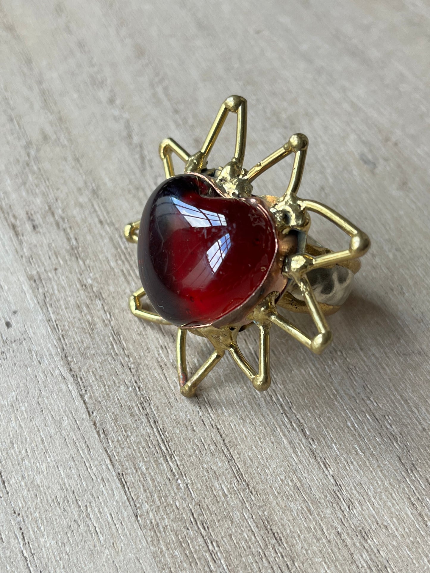 Sunburst - Sacred Heart Glass Ring - Red