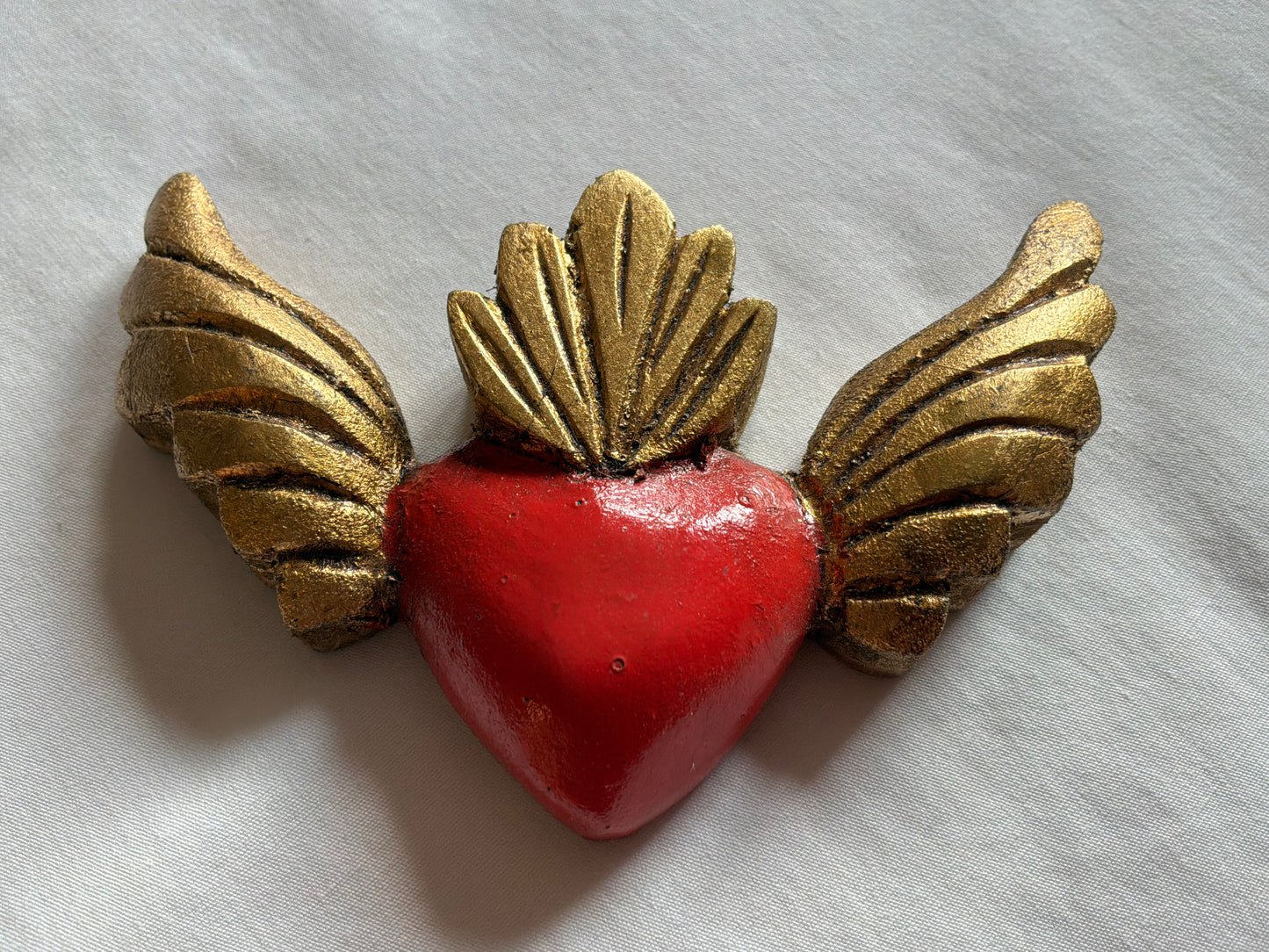 Hand carved wood Gold Leaf Heart Wing