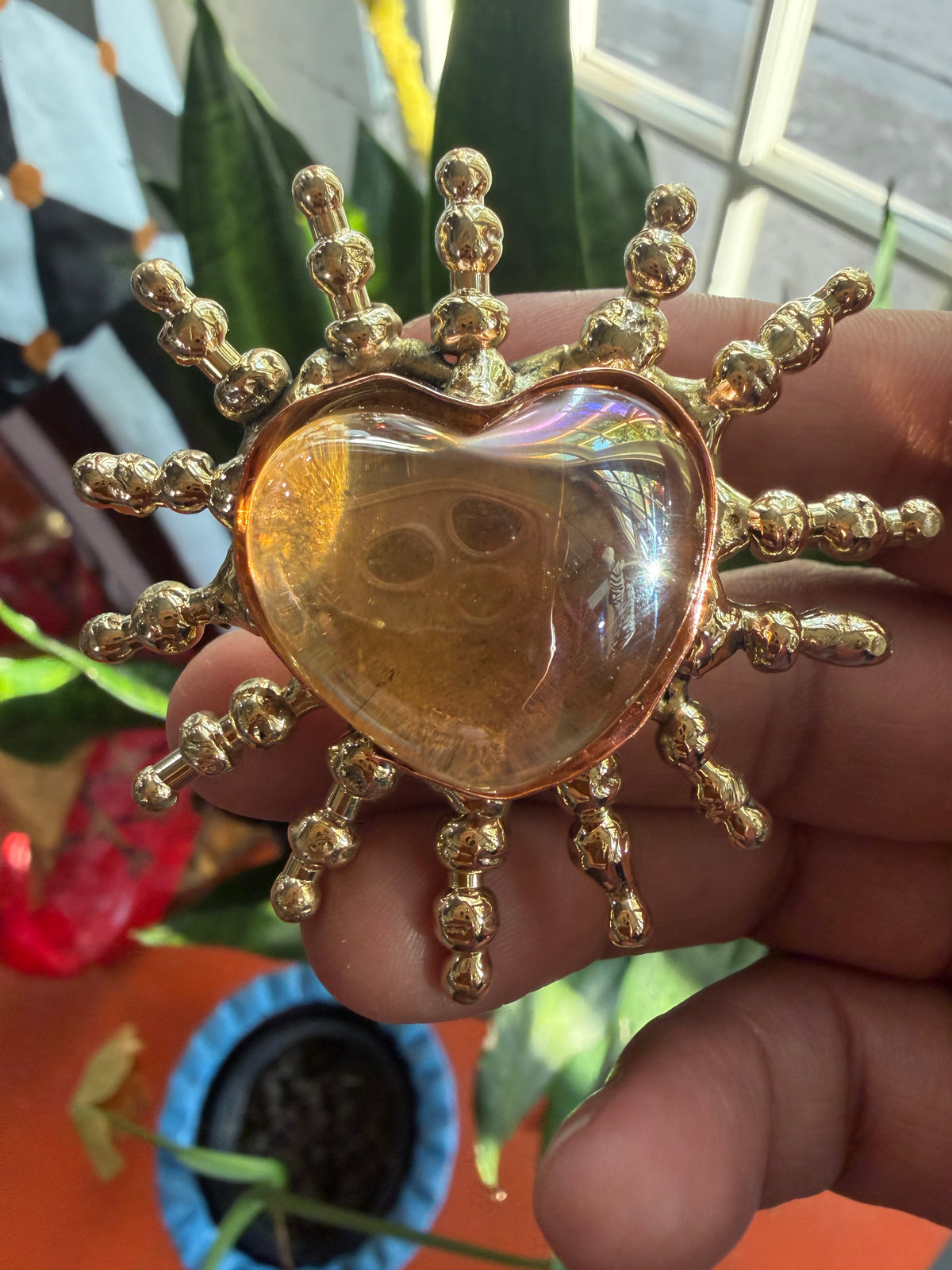 New Iridescent Sunburst Sacred Heart Ring