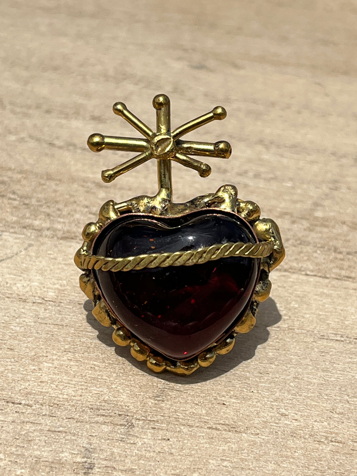 Sunburst - Sacred Heart Glass Ring - Red
