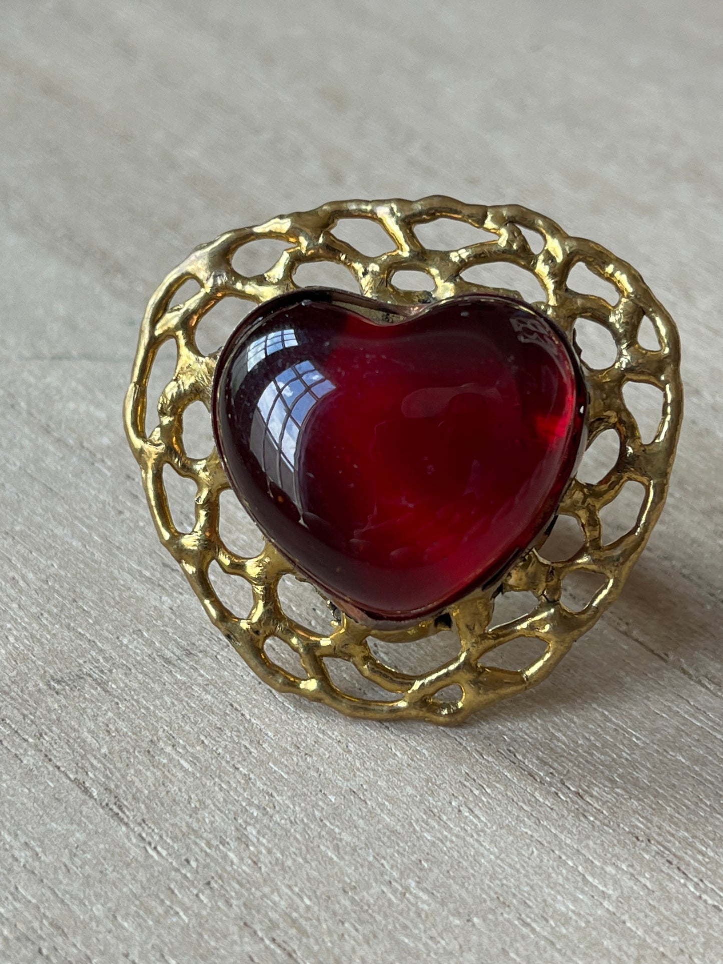 Sunburst - Sacred Heart Glass Ring - Red