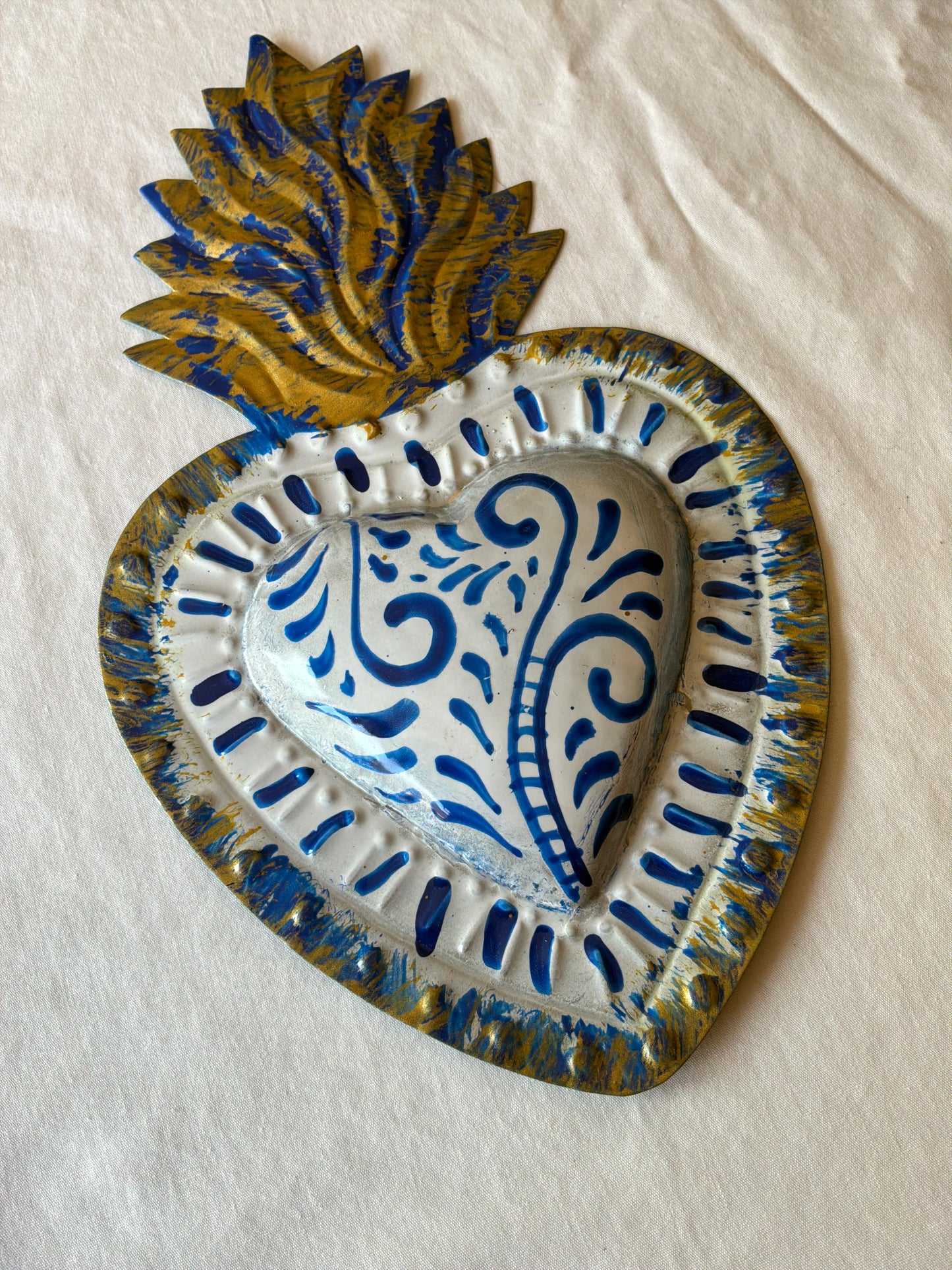 Blue and White Talavera Inspired Tin Heart