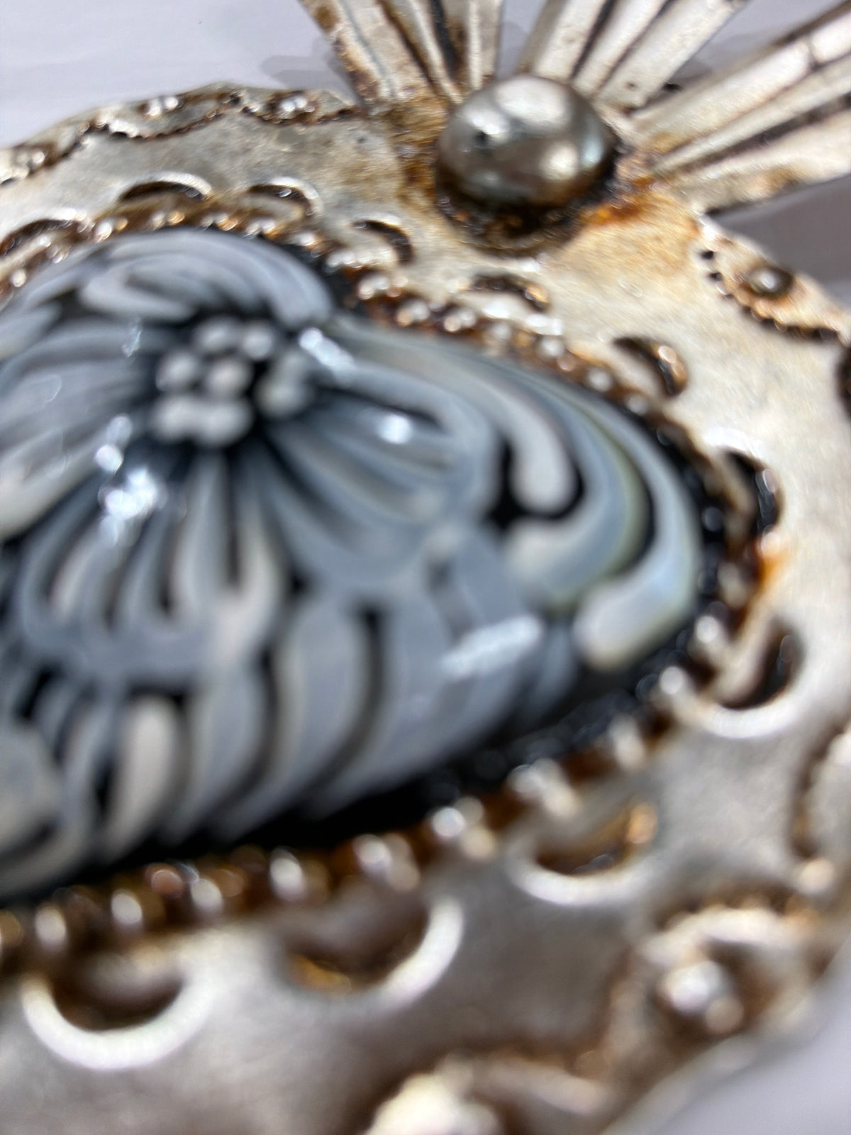 New Black White Sacred Heart Antique Silver