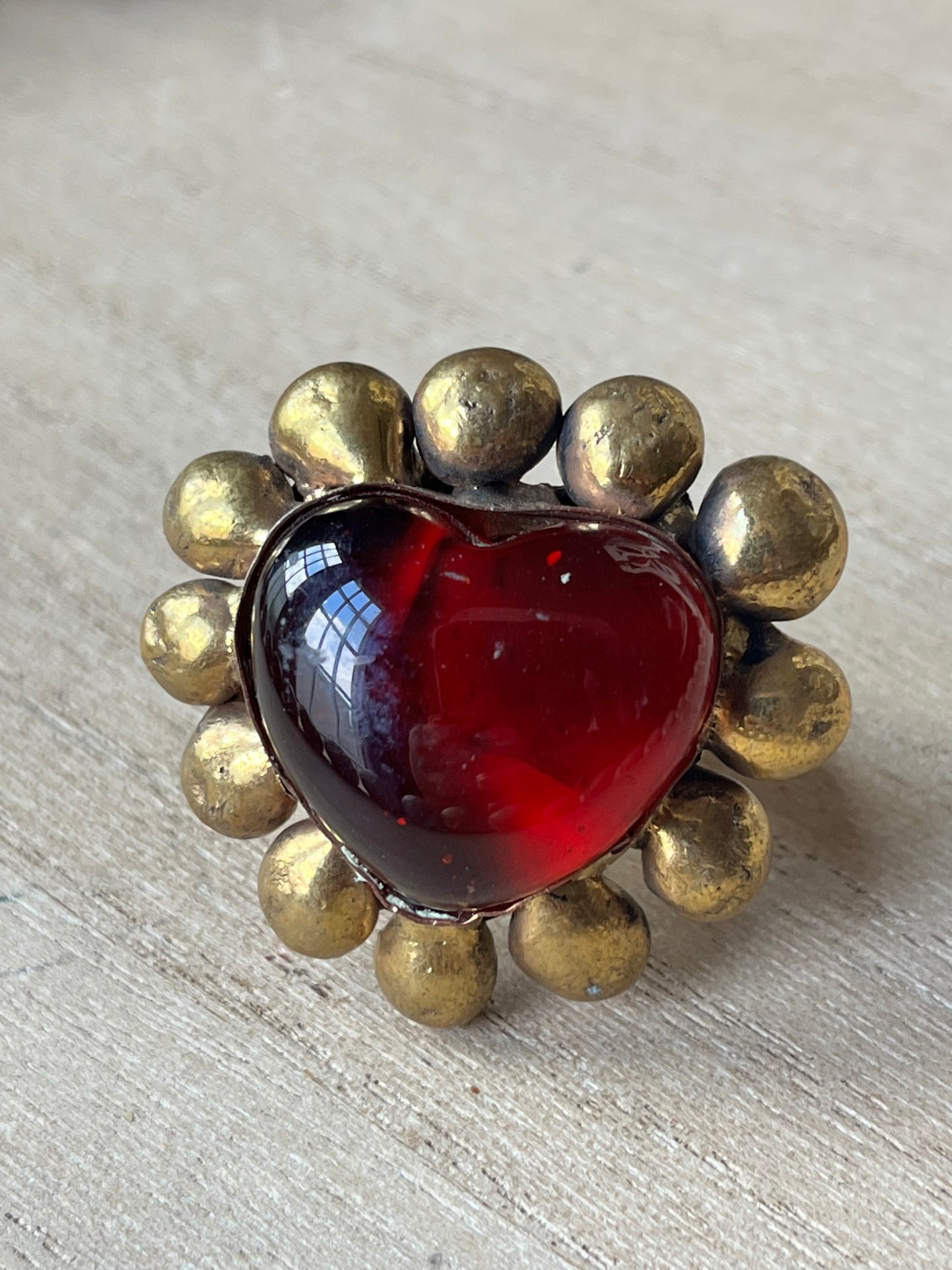 Sunburst - Sacred Heart Glass Ring - Red