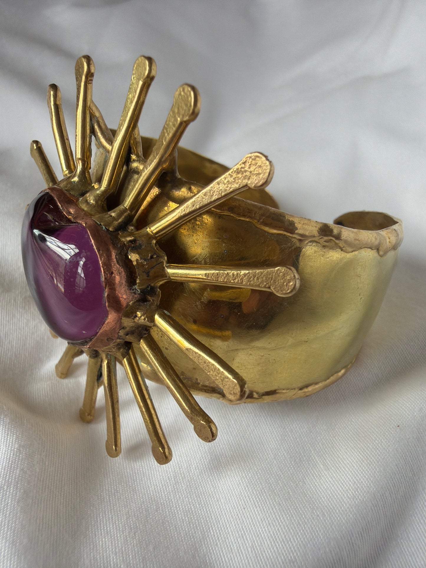 Sunburst Sacred Heart Cuff Bracelet- Deep Plum Amethyst Tone